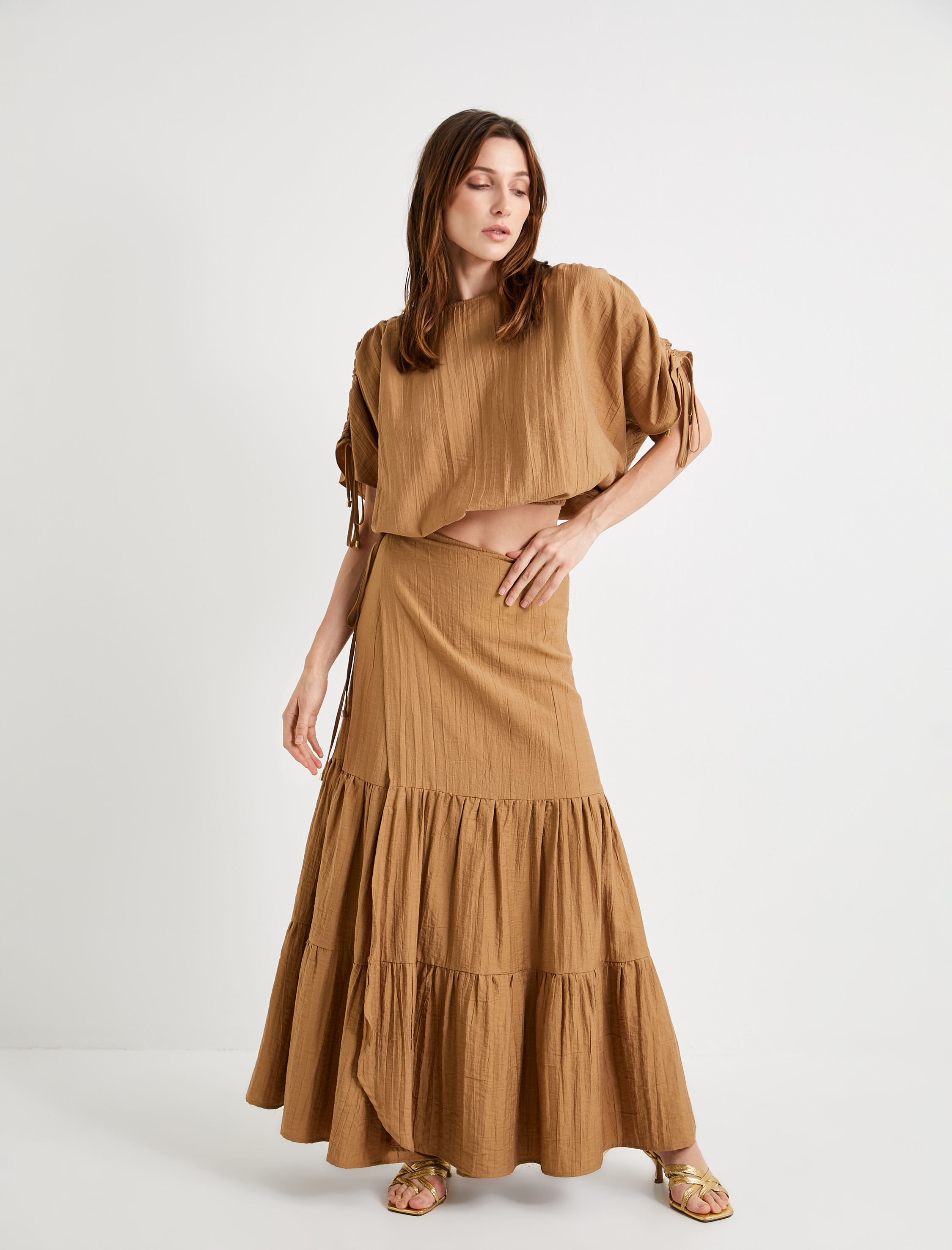   Crop Bluz Drapeli Yarasa Kollu