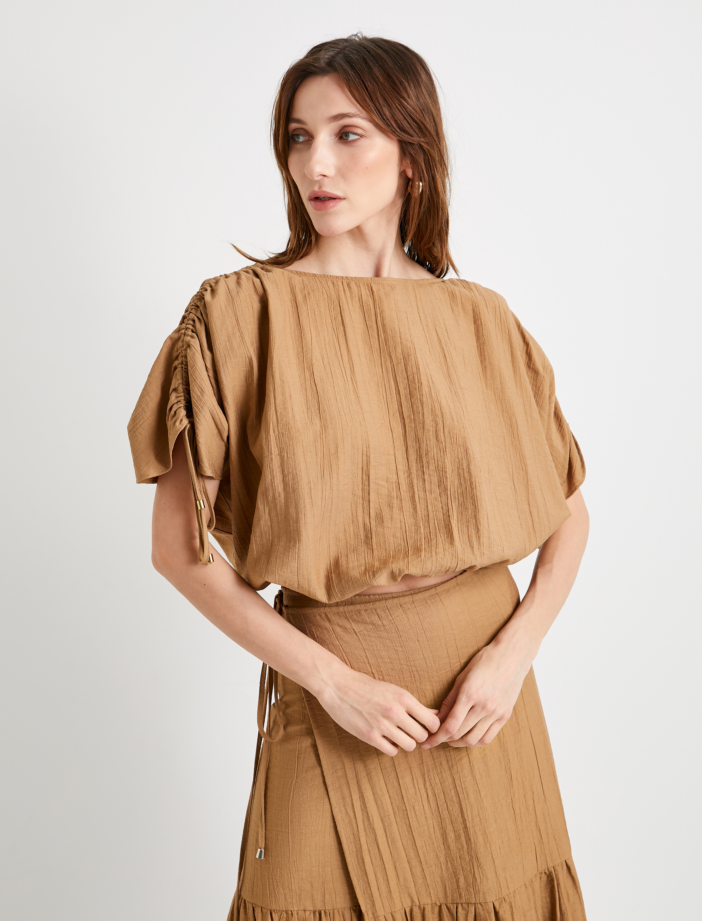   Crop Bluz Drapeli Yarasa Kollu