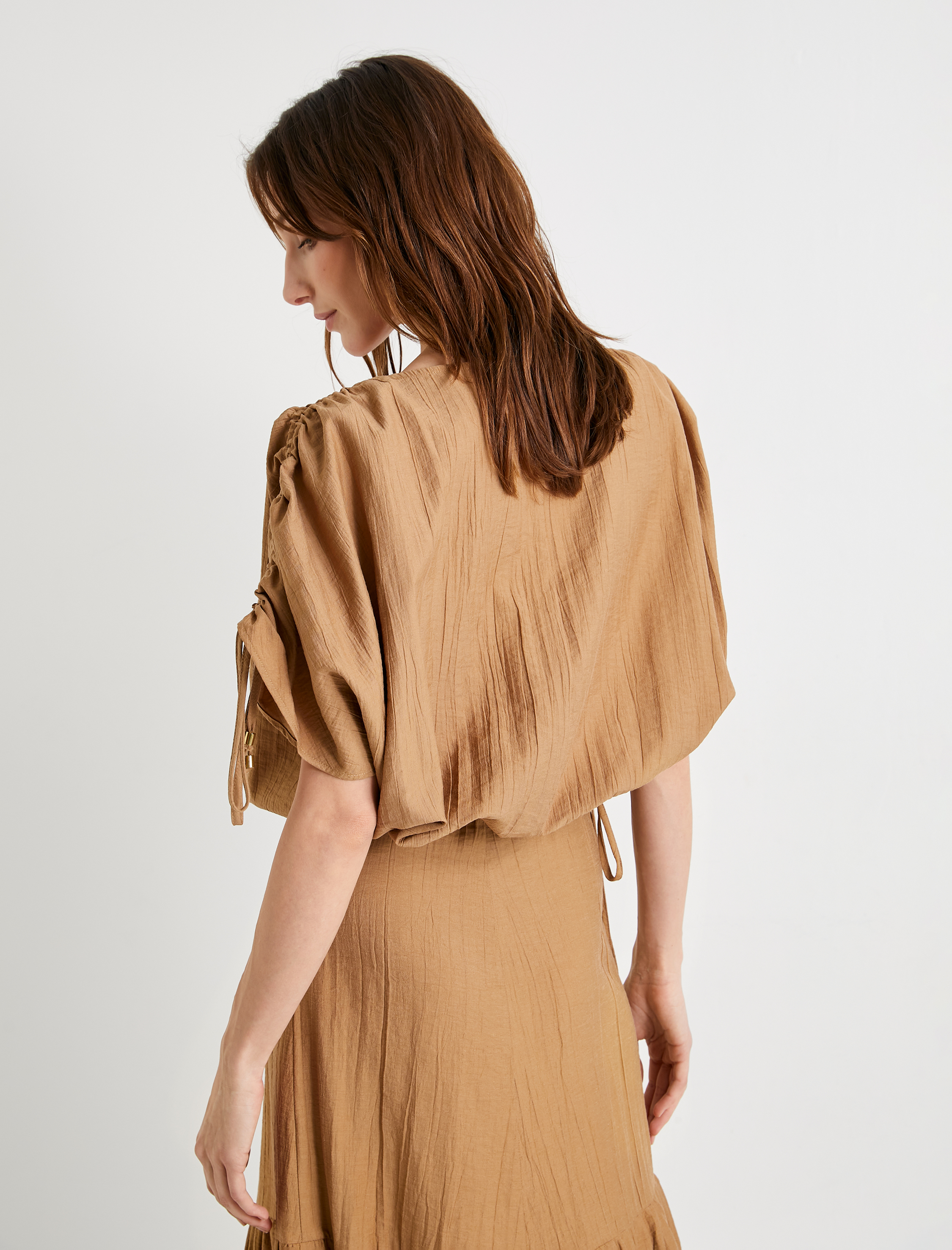   Crop Bluz Drapeli Yarasa Kollu