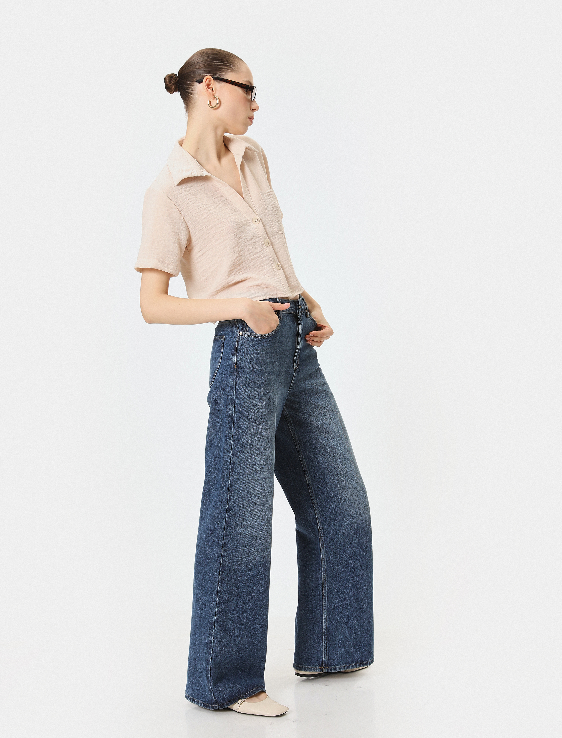   Crop Kısa Kollu Gömlek Rahat Kalıp