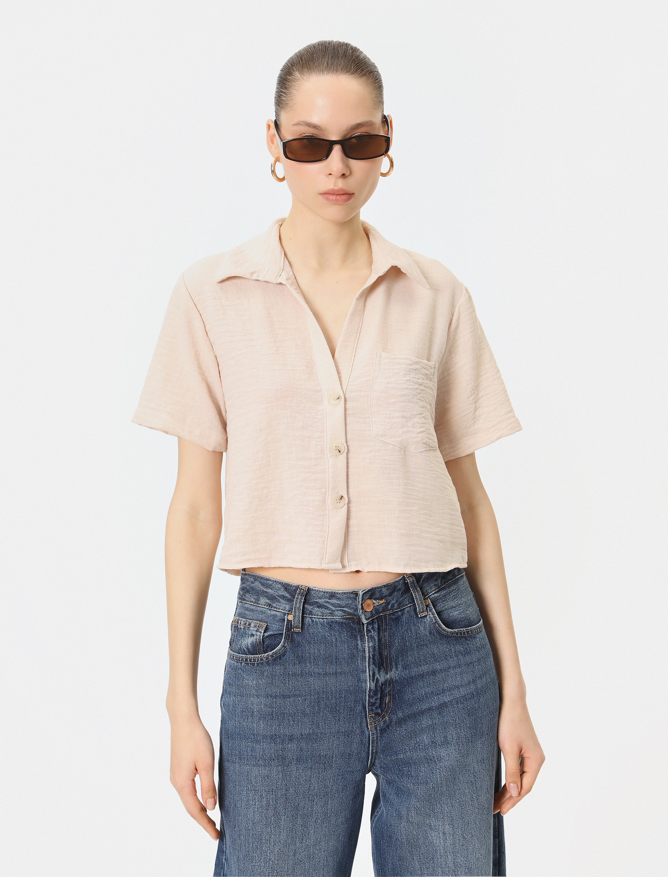   Crop Kısa Kollu Gömlek Rahat Kalıp