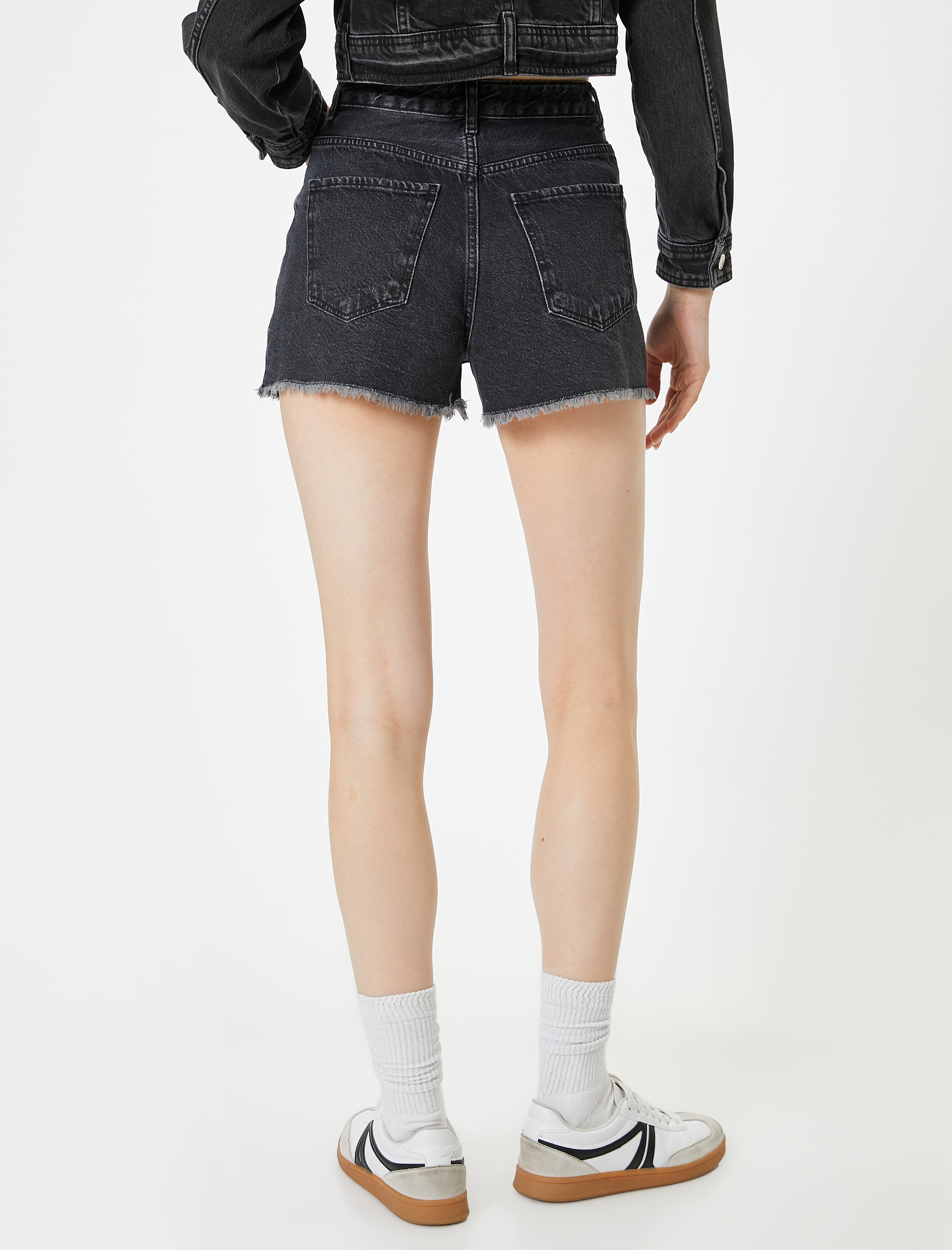   Mini Kot Şort Yüksek Bel Cep Detaylı