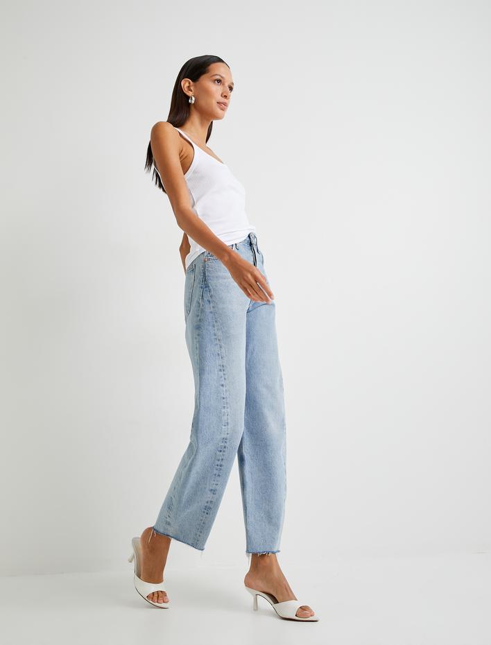  Barrel Fit Kot Pantolon Yüksek Bel Rahat Kalıp - Barrel Fit Jean