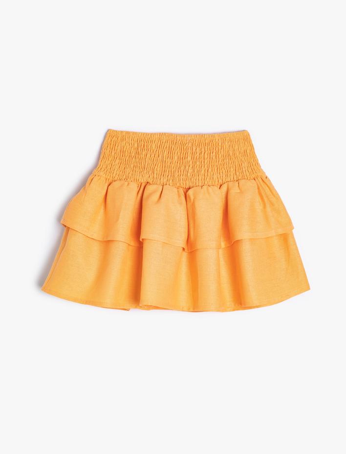 Kız Çocuk Keten Etek Katlı Beli Lastikli Gipe Detaylı