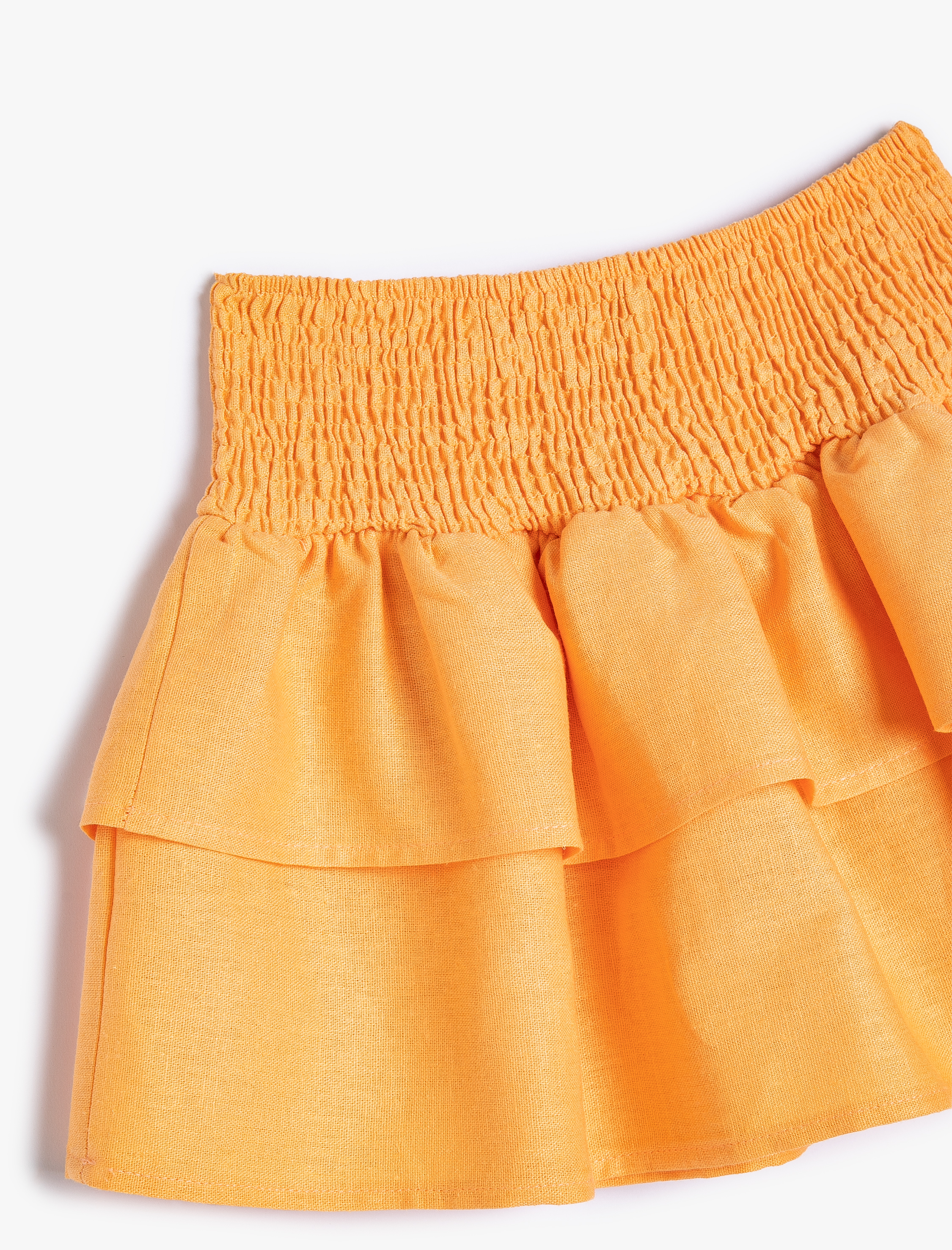 Kız Çocuk Keten Etek Katlı Beli Lastikli Gipe Detaylı