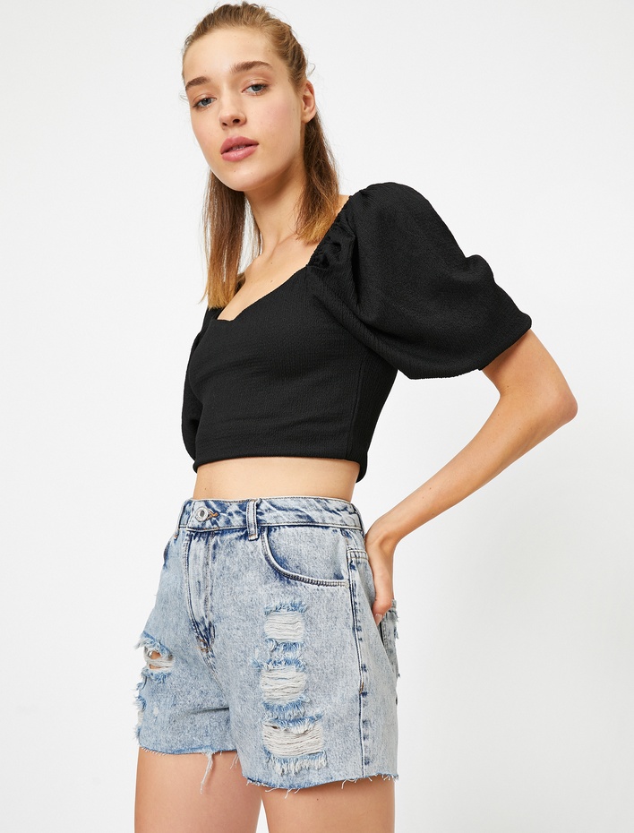  Cep Detaylı Jean Şort