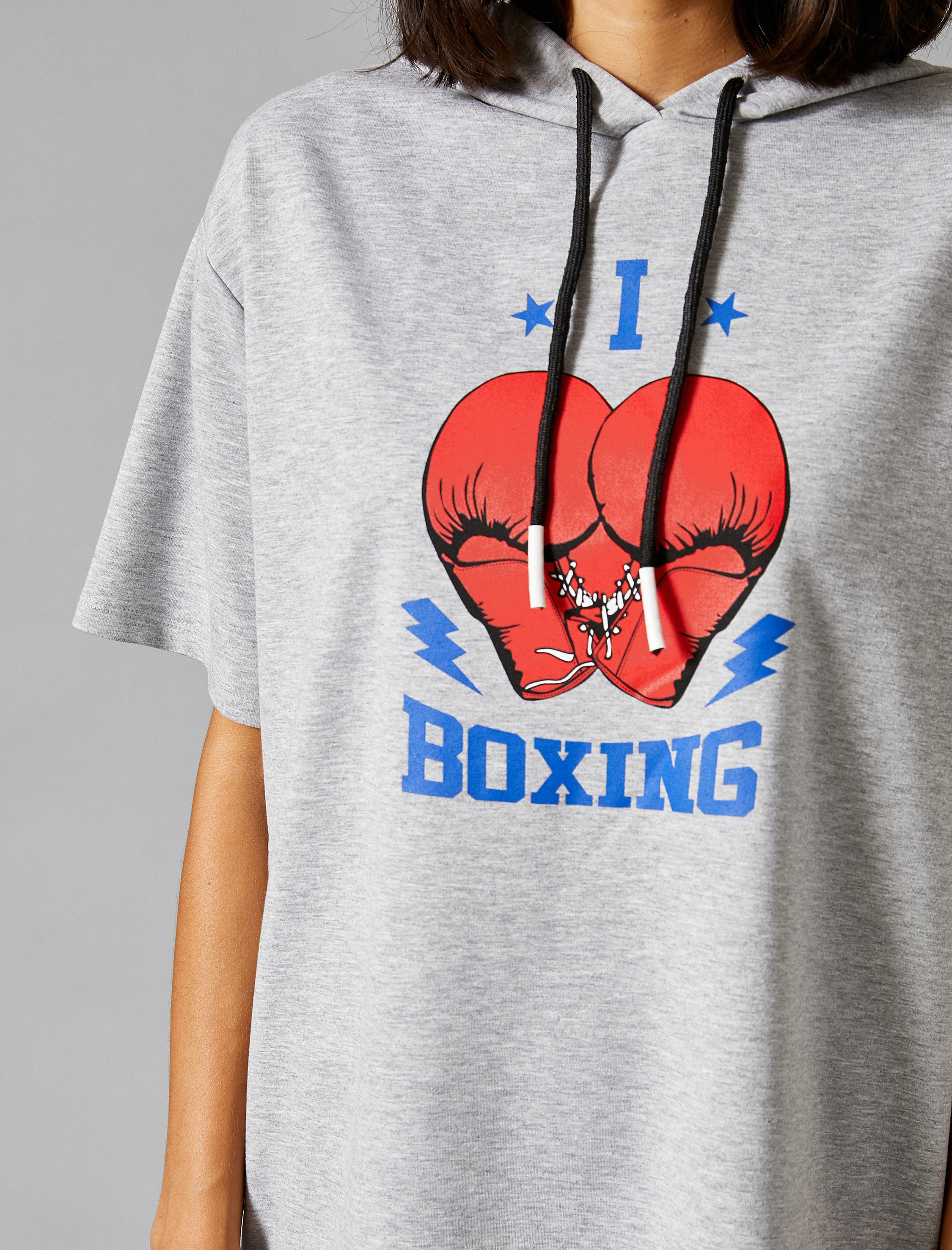   Kapüşonlu Sweatshirt Kısa Kollu Baskılı