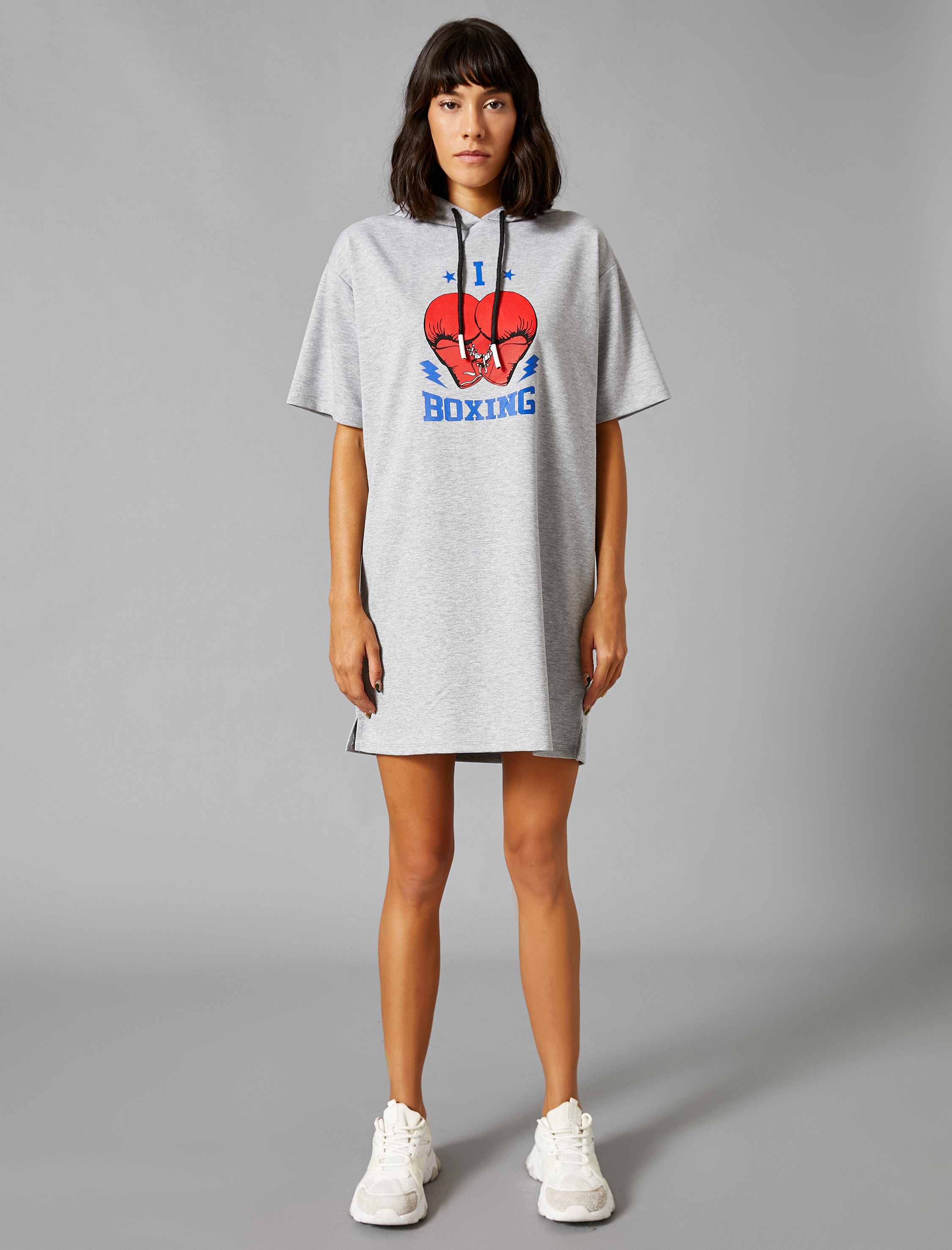   Kapüşonlu Sweatshirt Kısa Kollu Baskılı