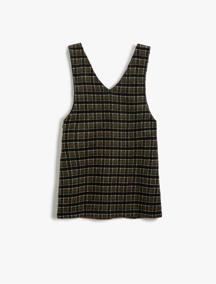 Kız Çocuk Tüvit Jile Elbise Cep Detaylı