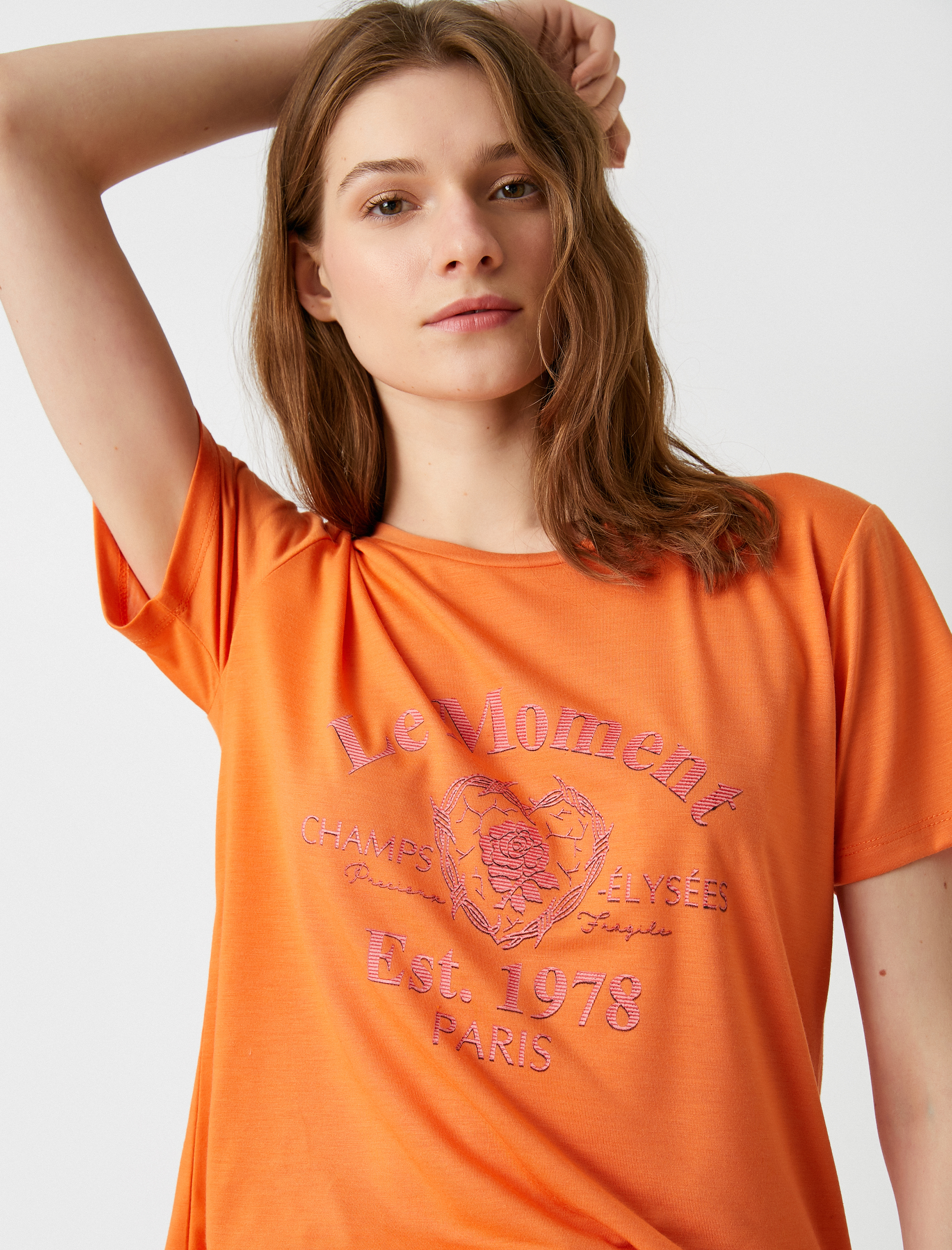   Yazı Baskılı Tişört Bisiklet Yaka Kısa Kollu