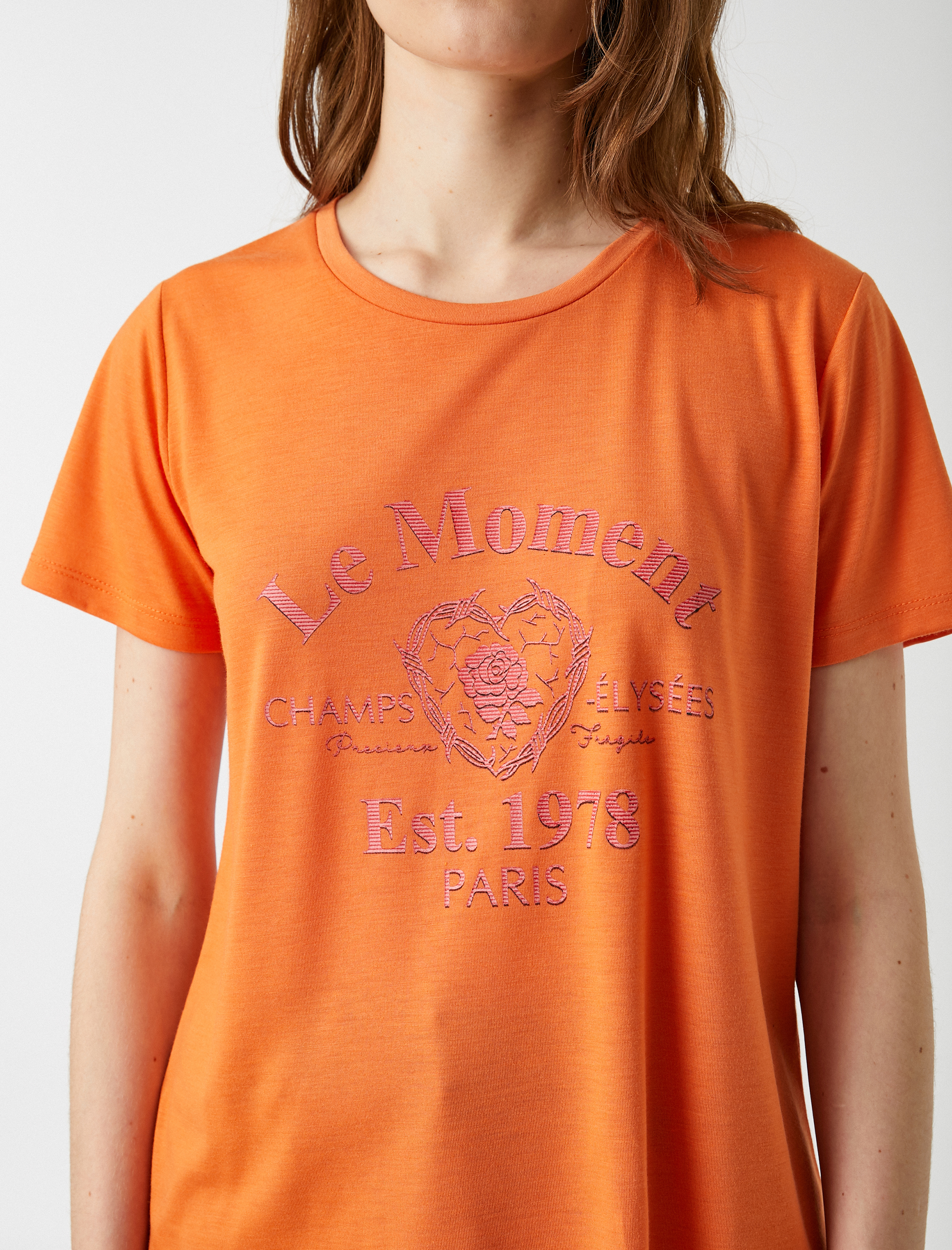   Yazı Baskılı Tişört Bisiklet Yaka Kısa Kollu