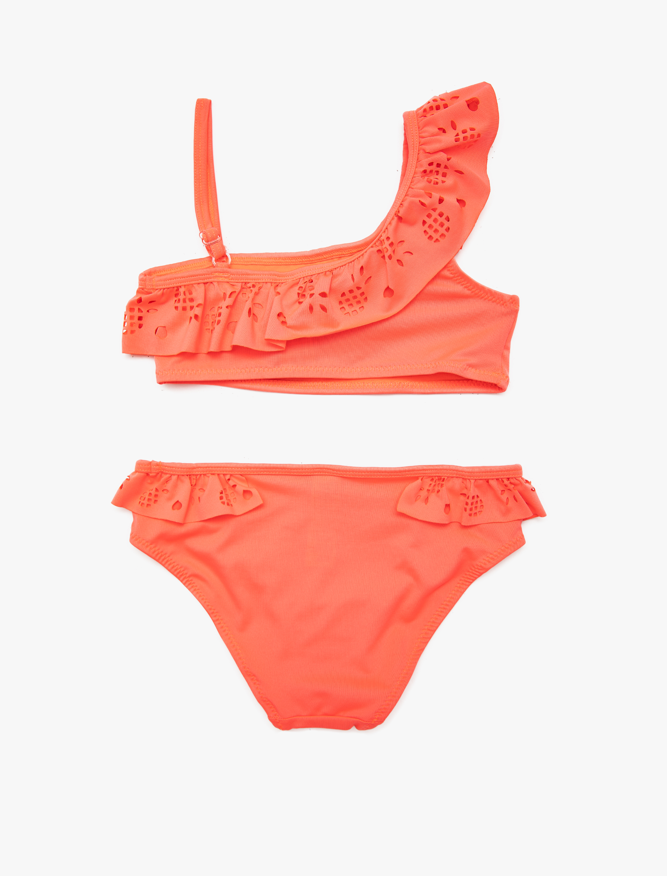  Kız Çocuk Bikini Set Fırfırlı Tek Omuz 2 Parça