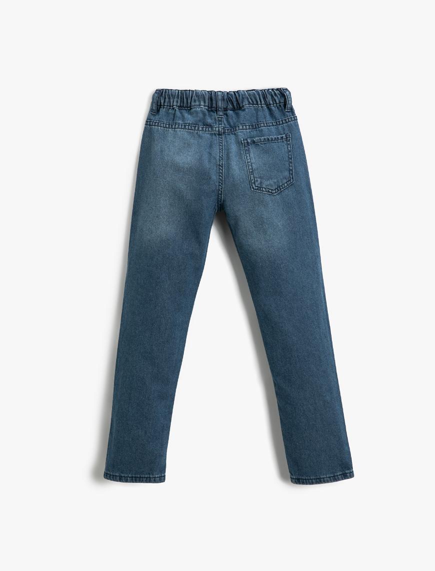  Erkek Çocuk Kot Pantolon Rahat Kesim Beli Bağlamalı Pamuklu Cepli - Loose Jean
