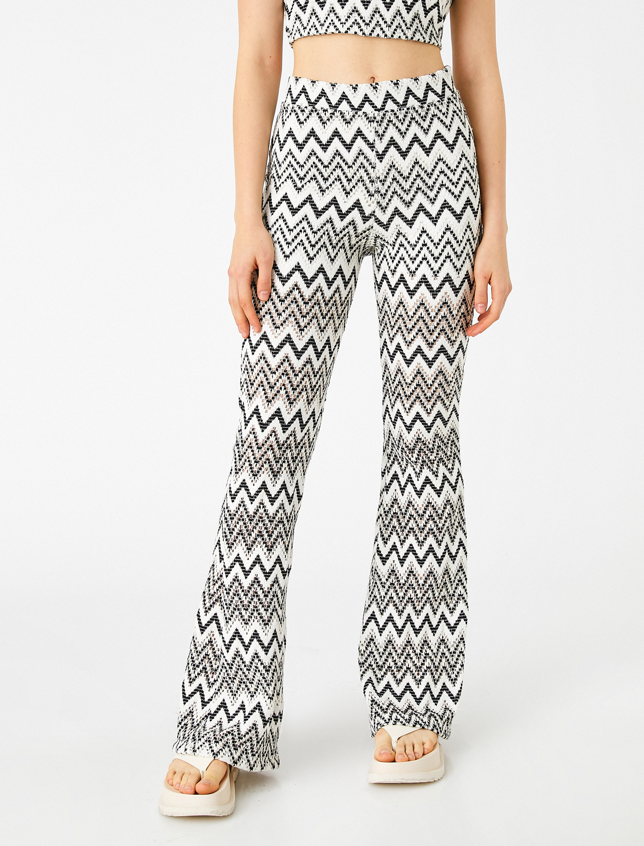   İspanyol Paça Pantolon Desenli Yüksek Bel