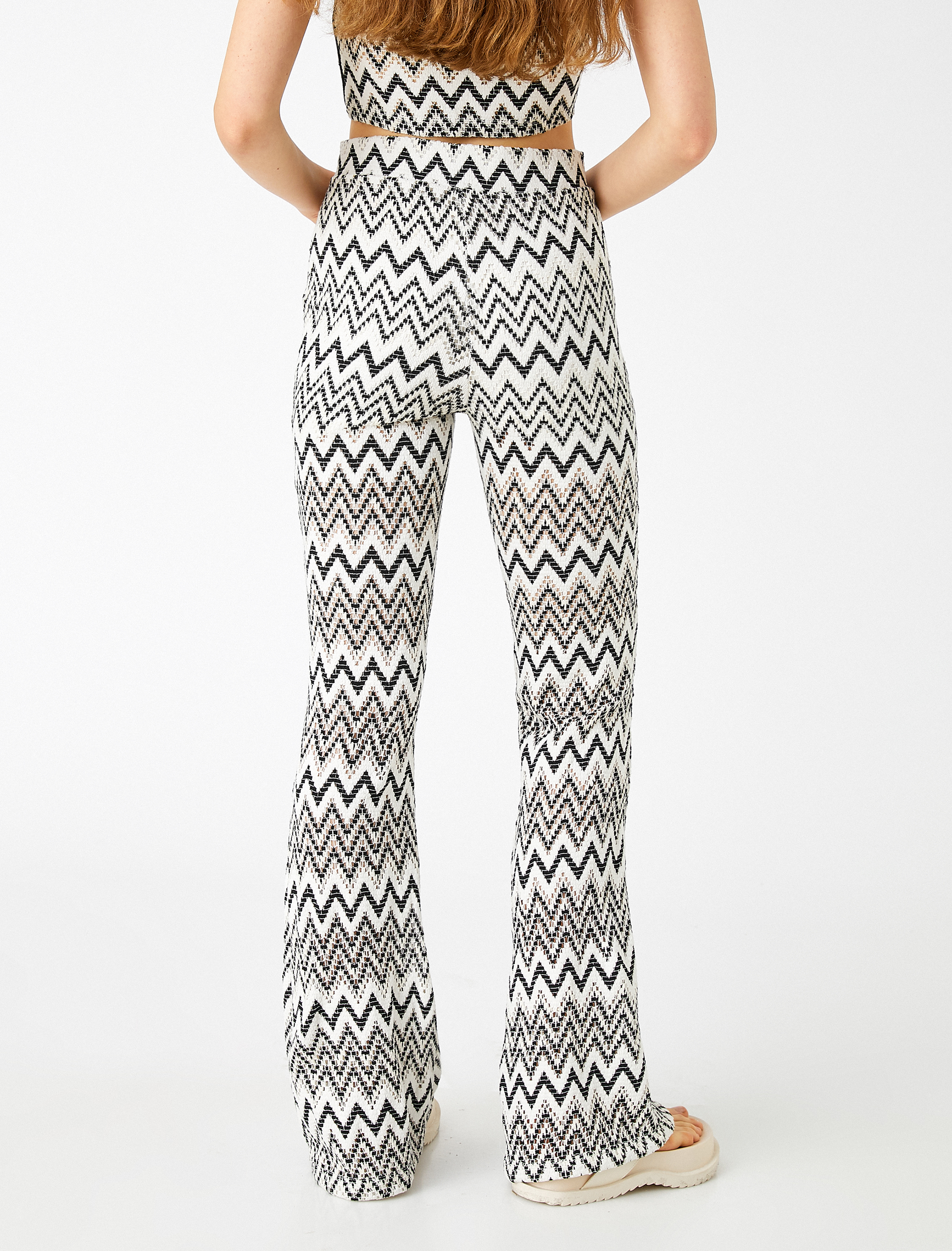   İspanyol Paça Pantolon Desenli Yüksek Bel