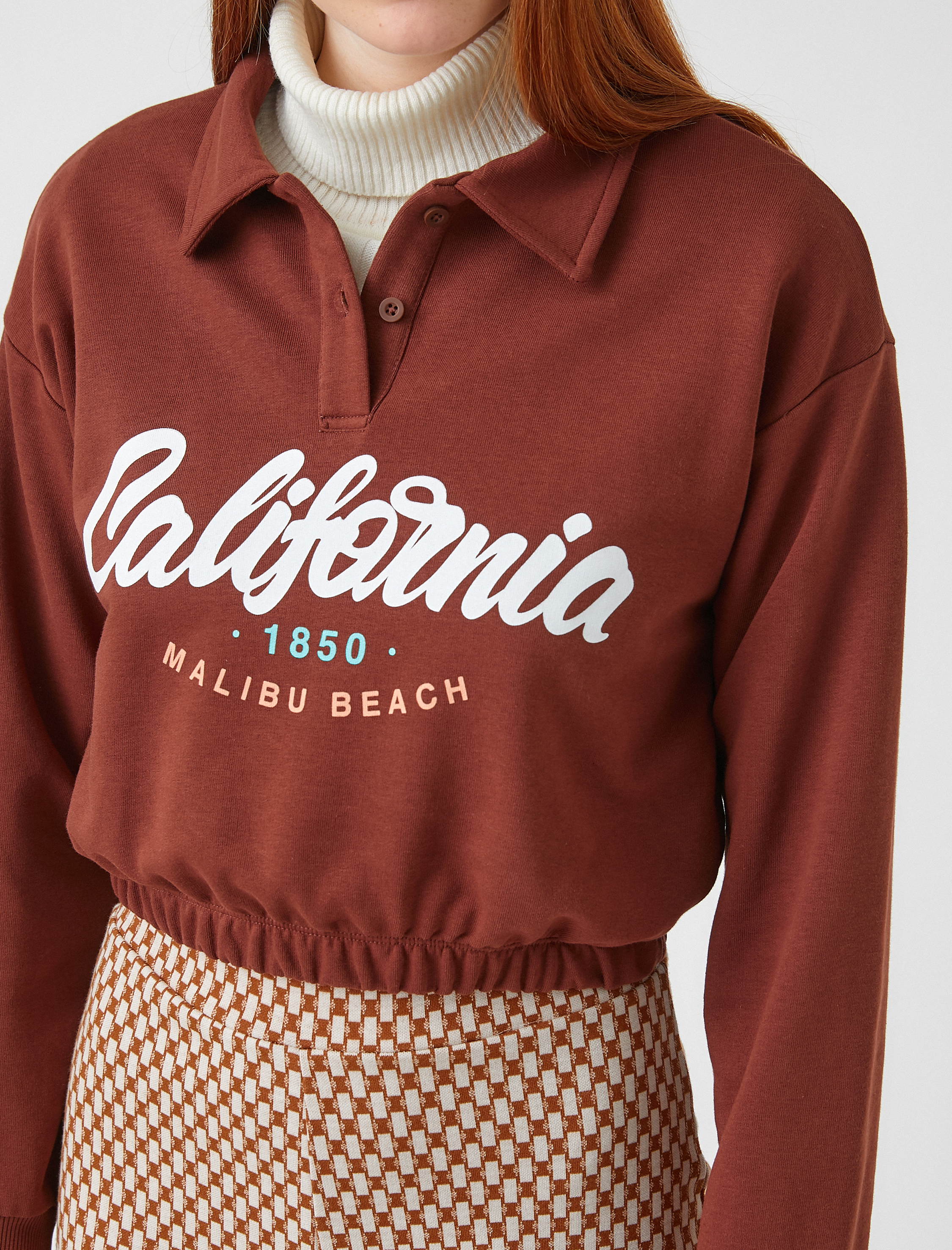   Polo Yaka Baskılı Sweatshirt