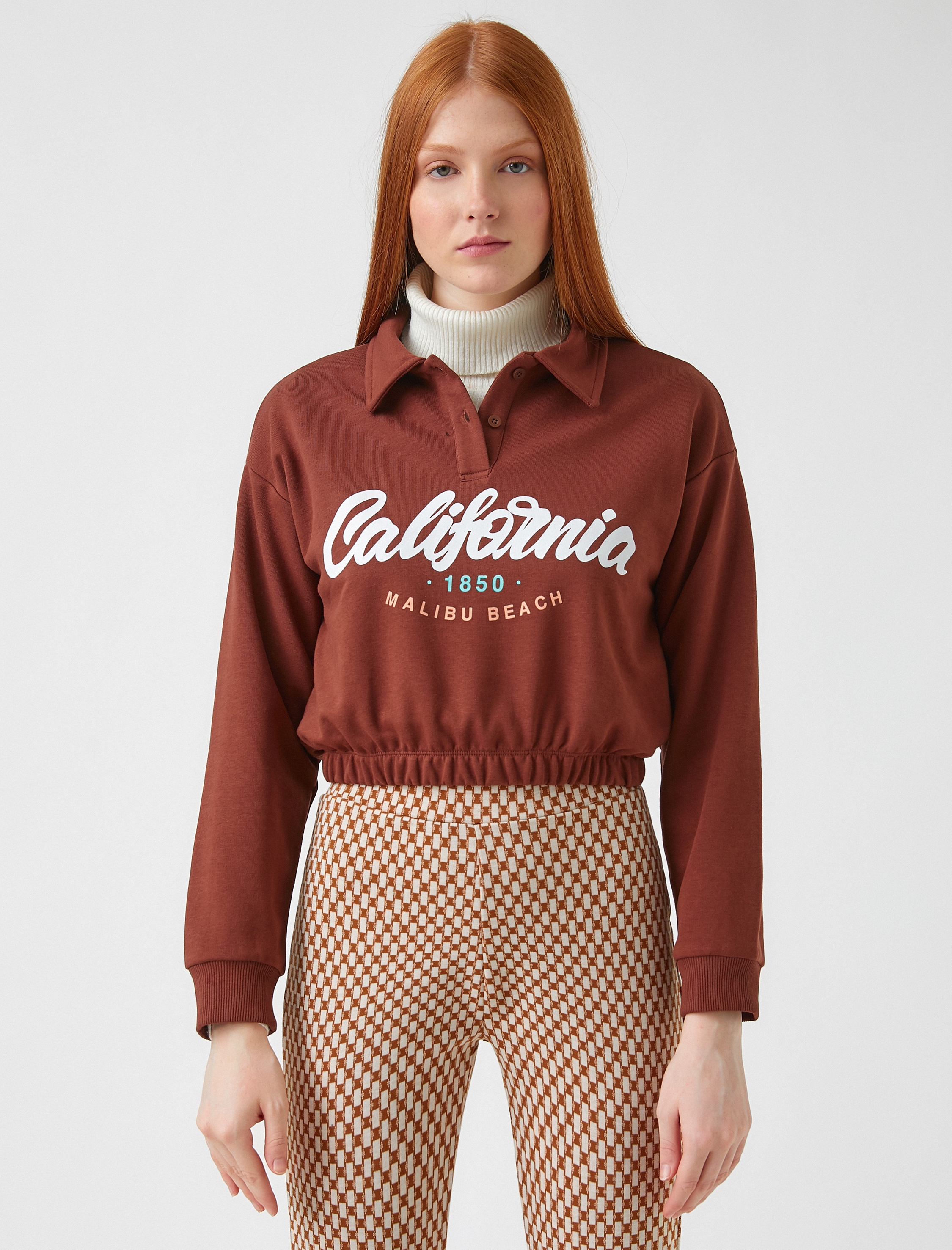   Polo Yaka Baskılı Sweatshirt