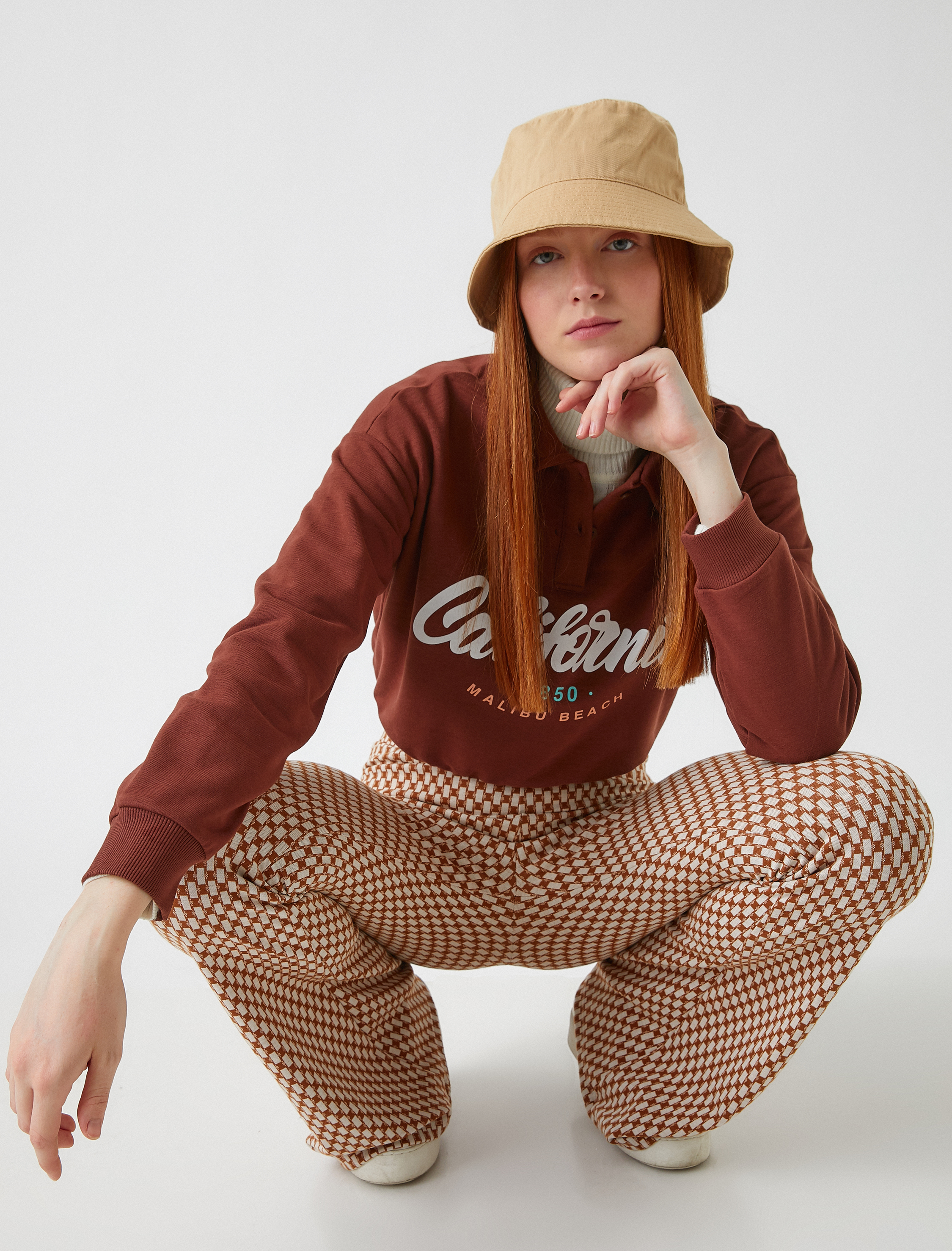   Polo Yaka Baskılı Sweatshirt