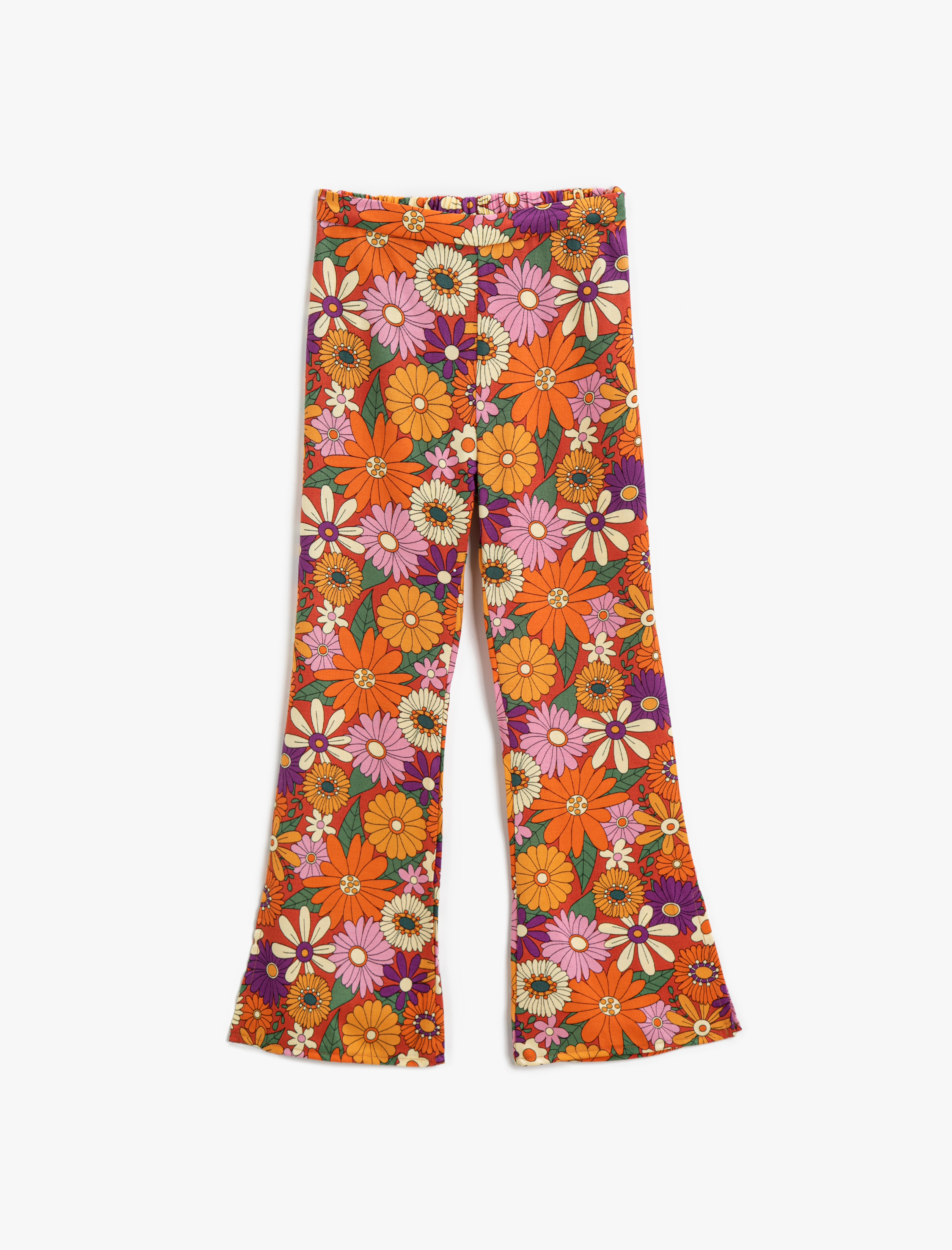  Kız Çocuk Çiçekli İspanyol Paça Pantolon