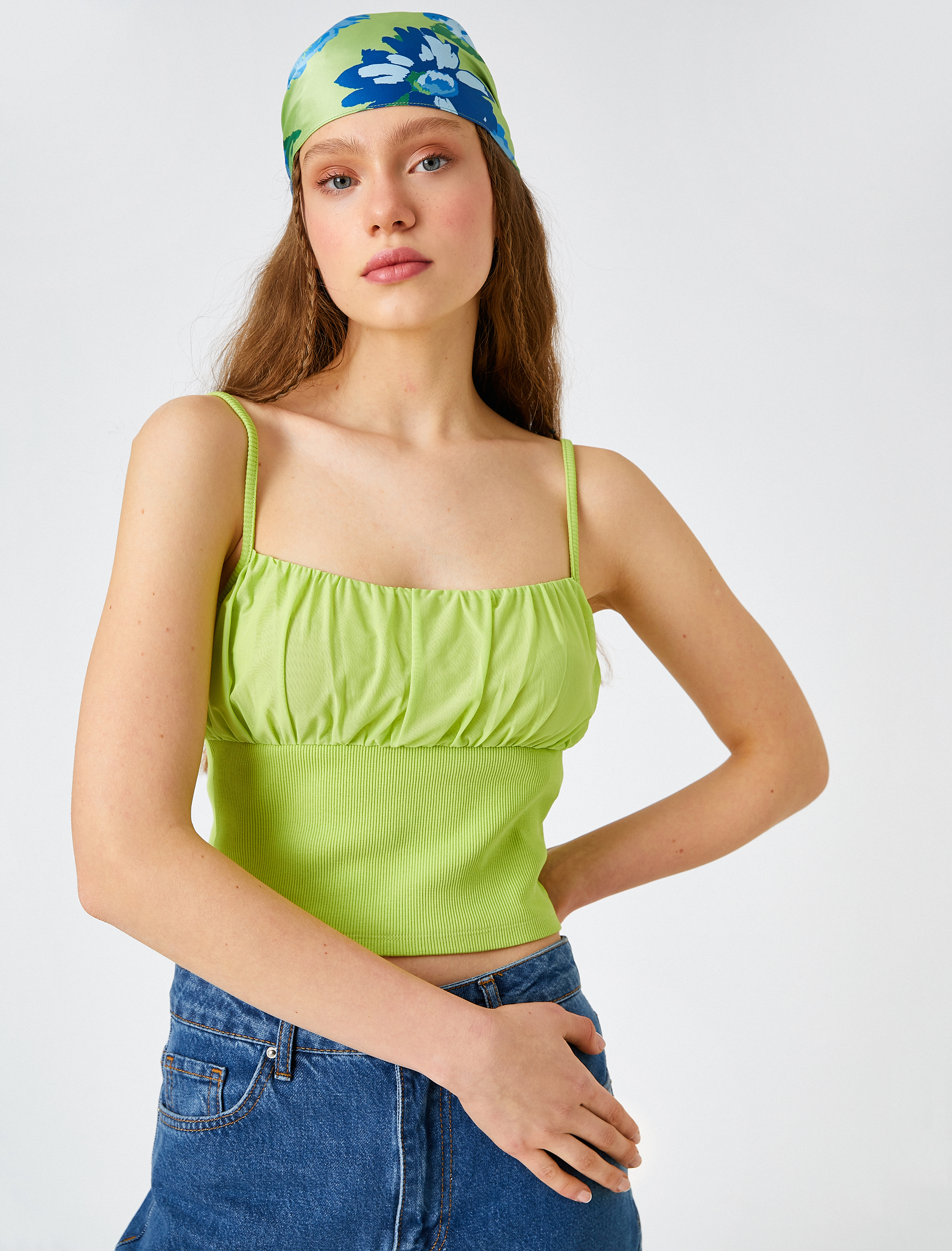   Crop Atlet İnce Askılı Büzgülü