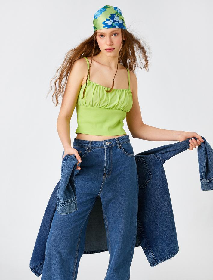  Crop Atlet İnce Askılı Büzgülü