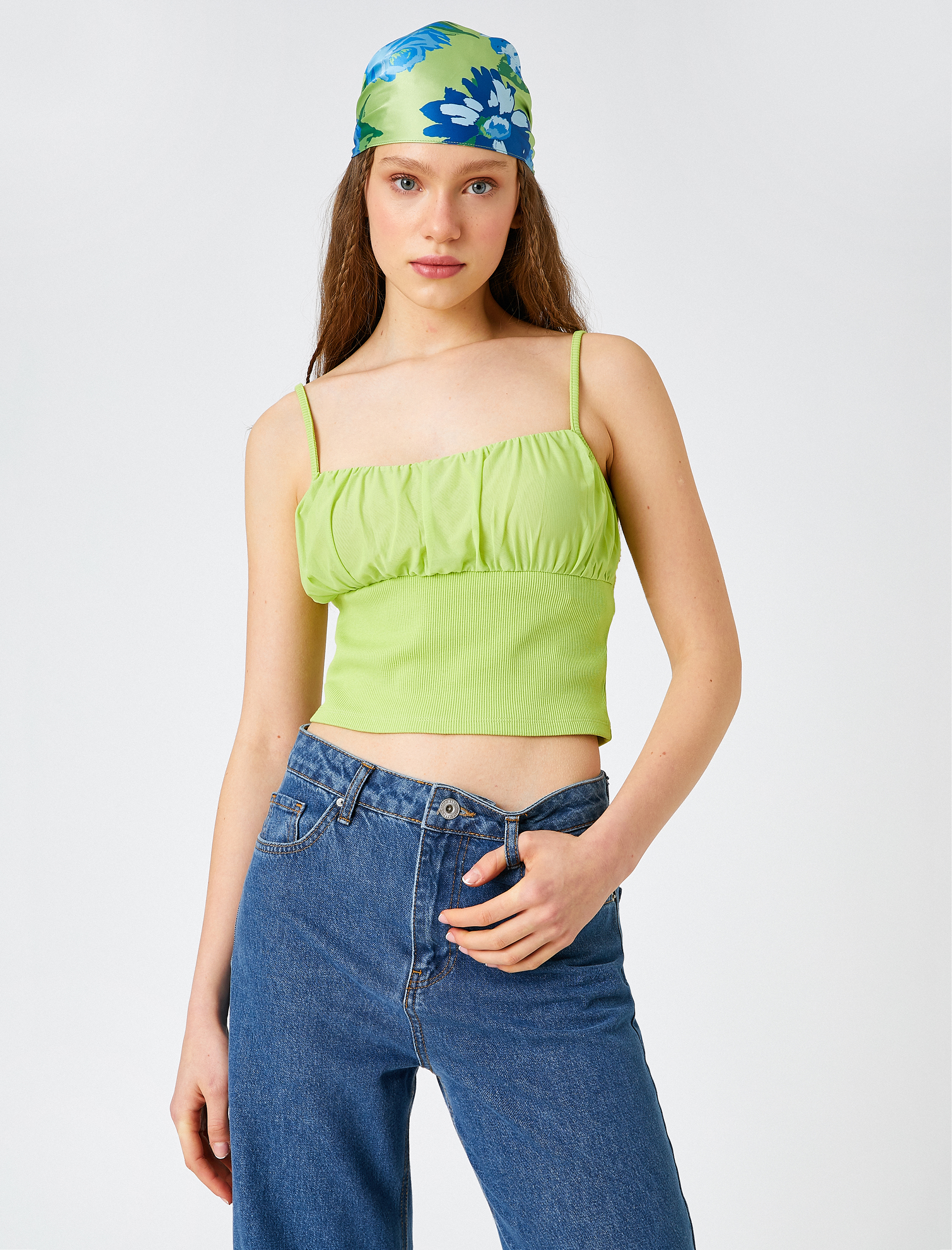   Crop Atlet İnce Askılı Büzgülü