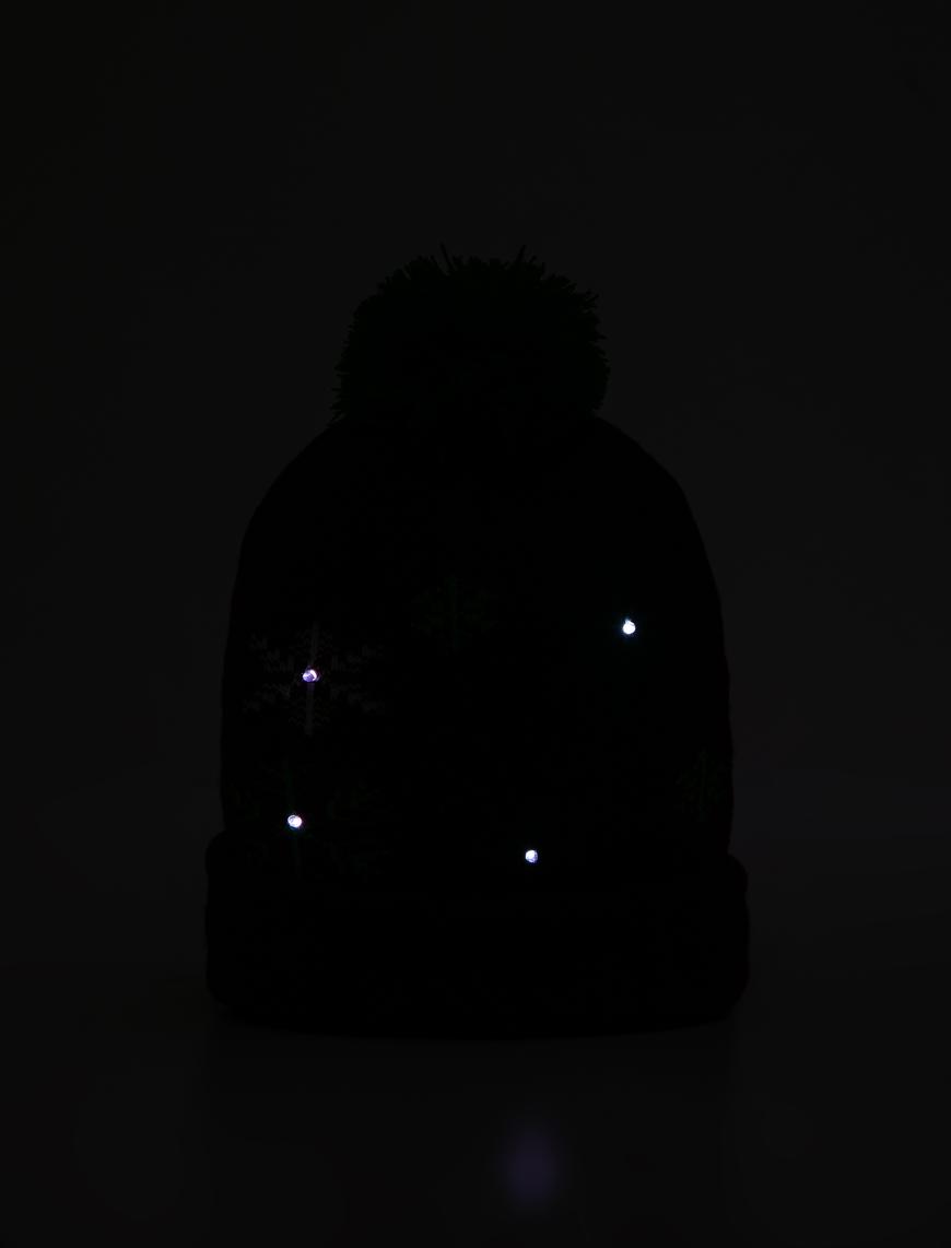  Erkek Çocuk Örgü Bere Yılbaşı Temalı Ponponlu Karanlıkta Parlayan