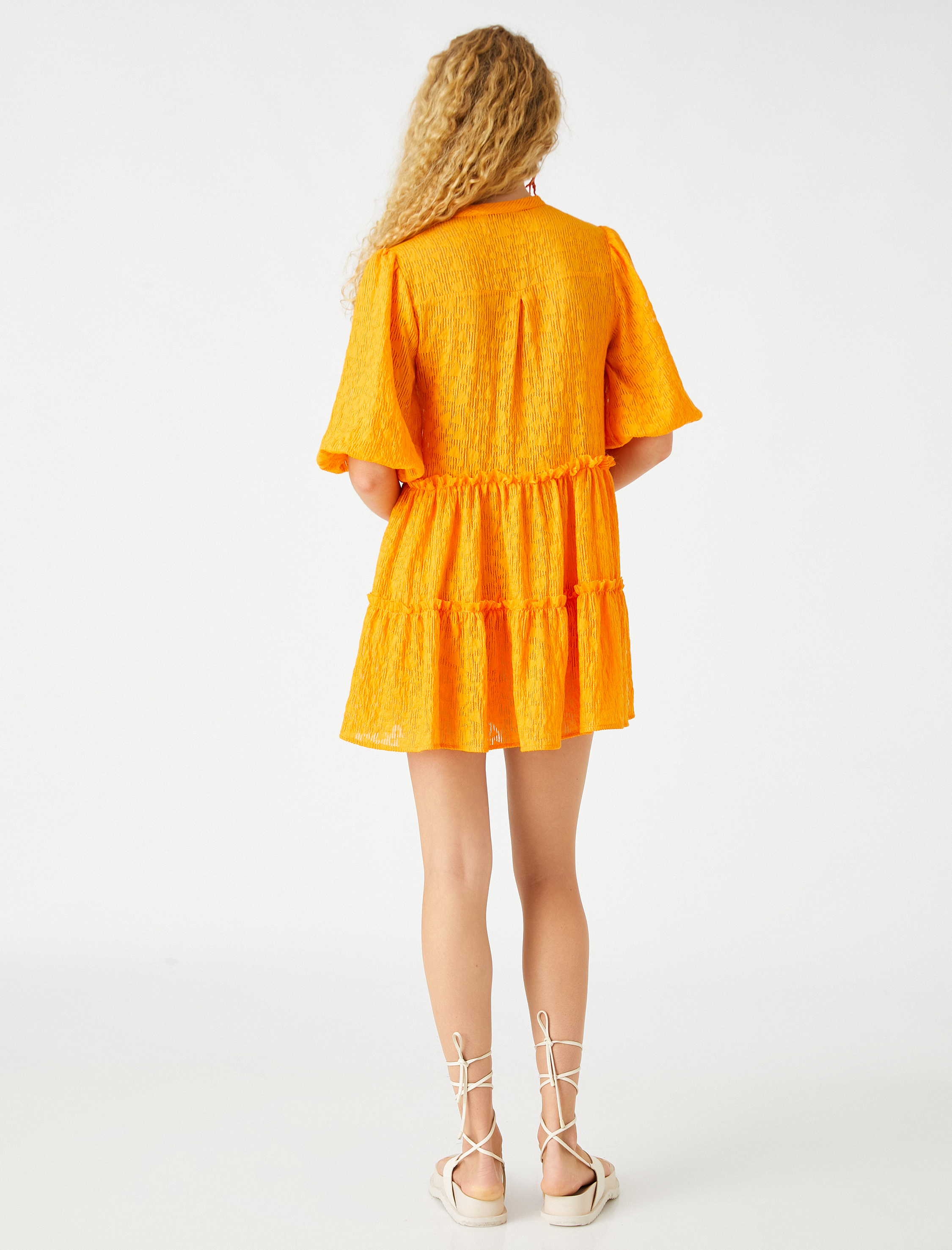   Koton X Şahika Ercümen - Balon Kol Mini Viskon Elbise Hakim Yaka