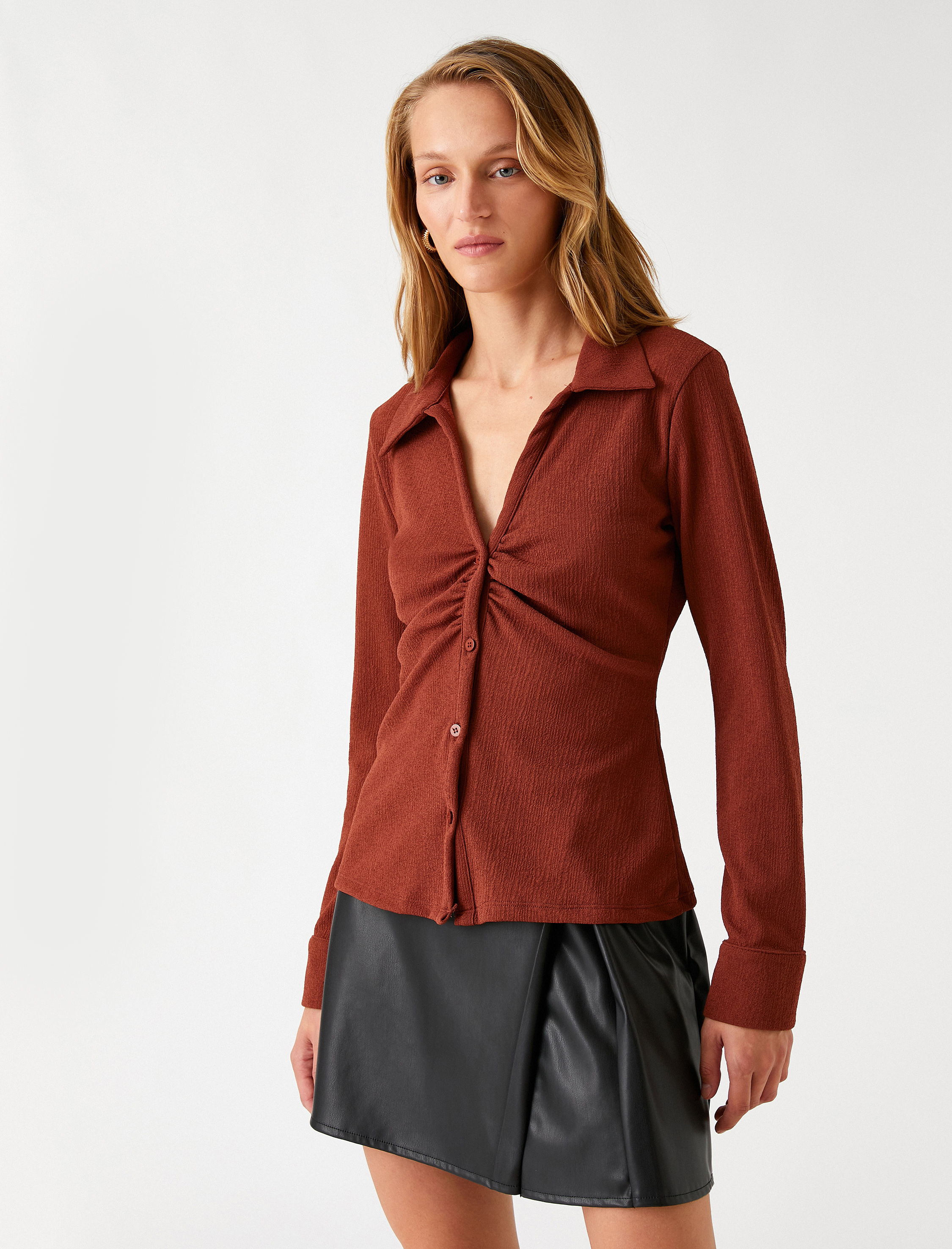   Büzgü Detaylı Gömlek Uzun Kollu