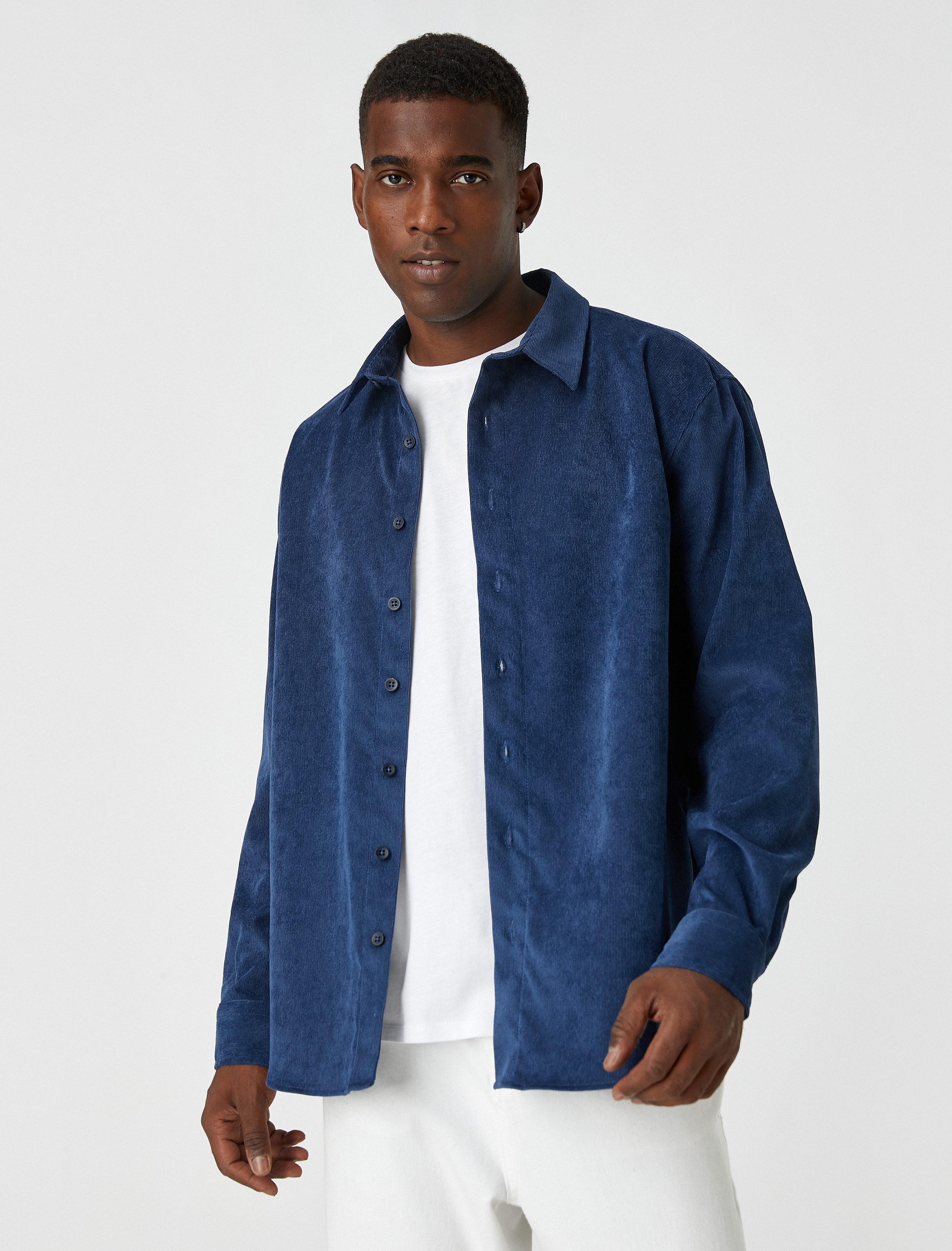 Lacivert Erkek Fitilli Kadife Gömlek Non Iron 3WAM60162HW | Koton