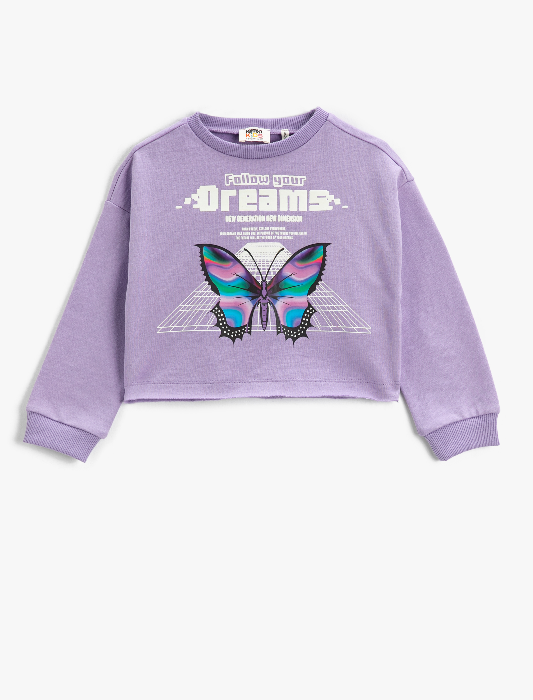  Kız Çocuk Crop Sweatshirt Baskılı Bisiklet Yaka