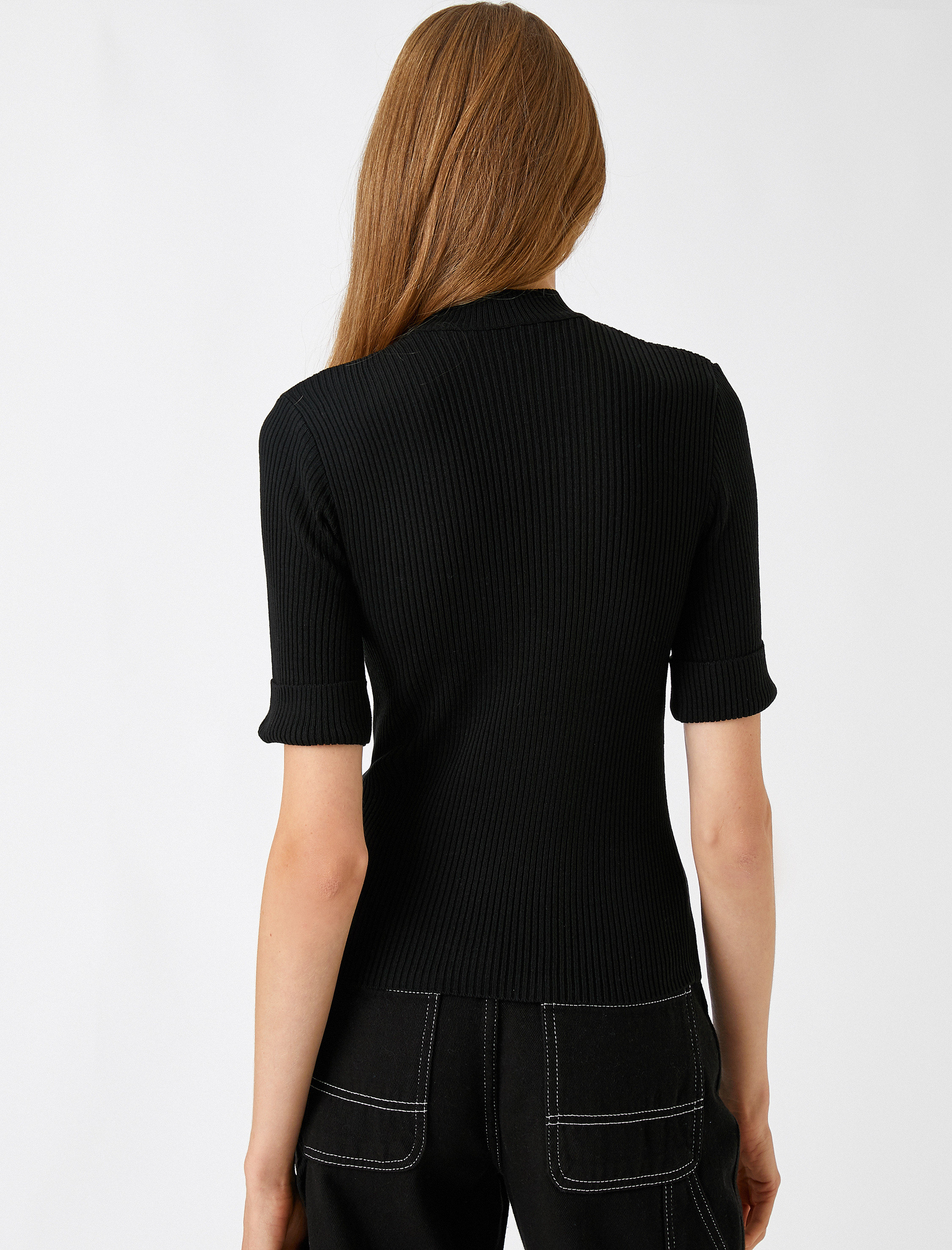 Boğazlı Kazak Kısa Kollu Kaşmir Dokulu