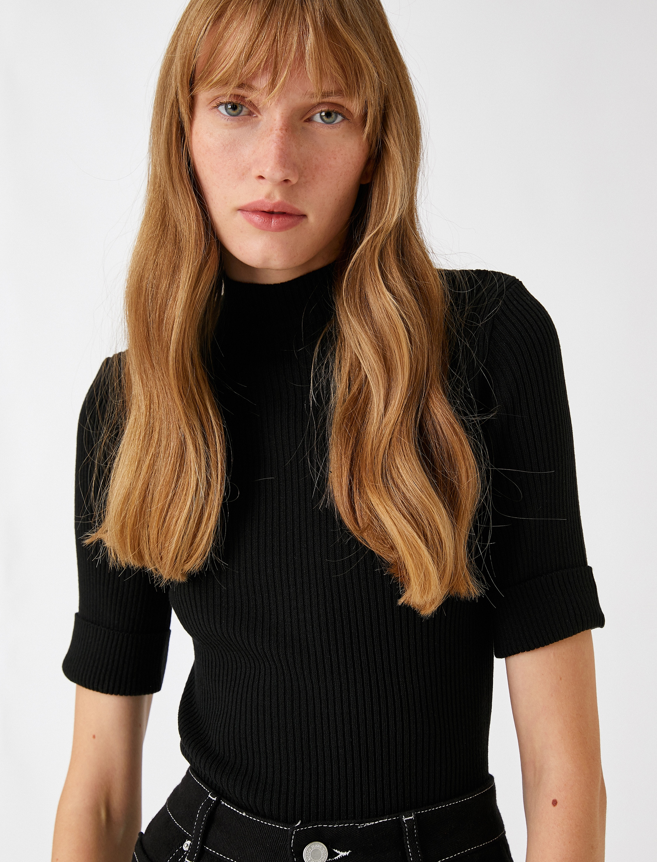 Boğazlı Kazak Kısa Kollu Kaşmir Dokulu