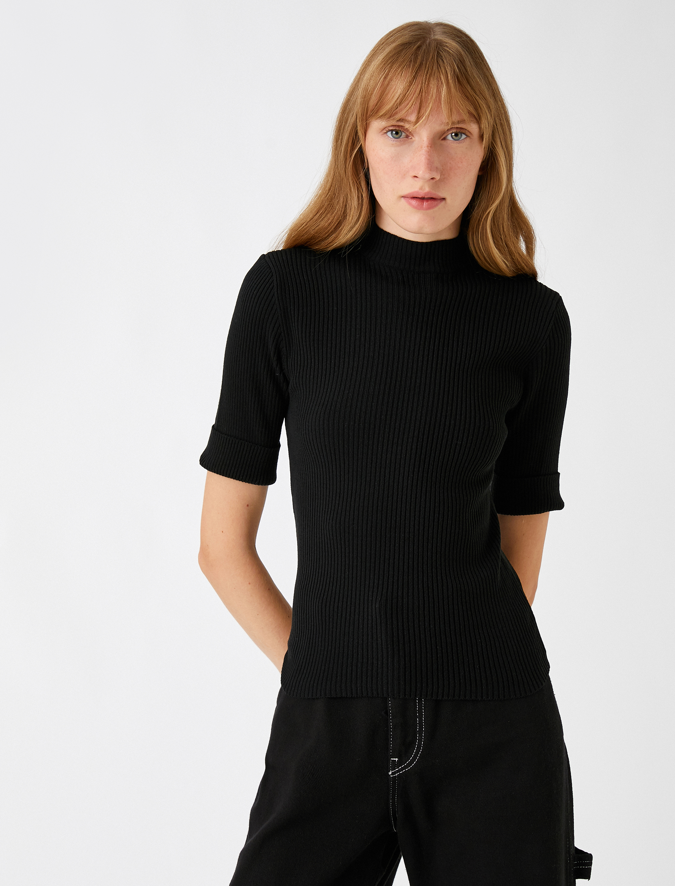 Boğazlı Kazak Kısa Kollu Kaşmir Dokulu