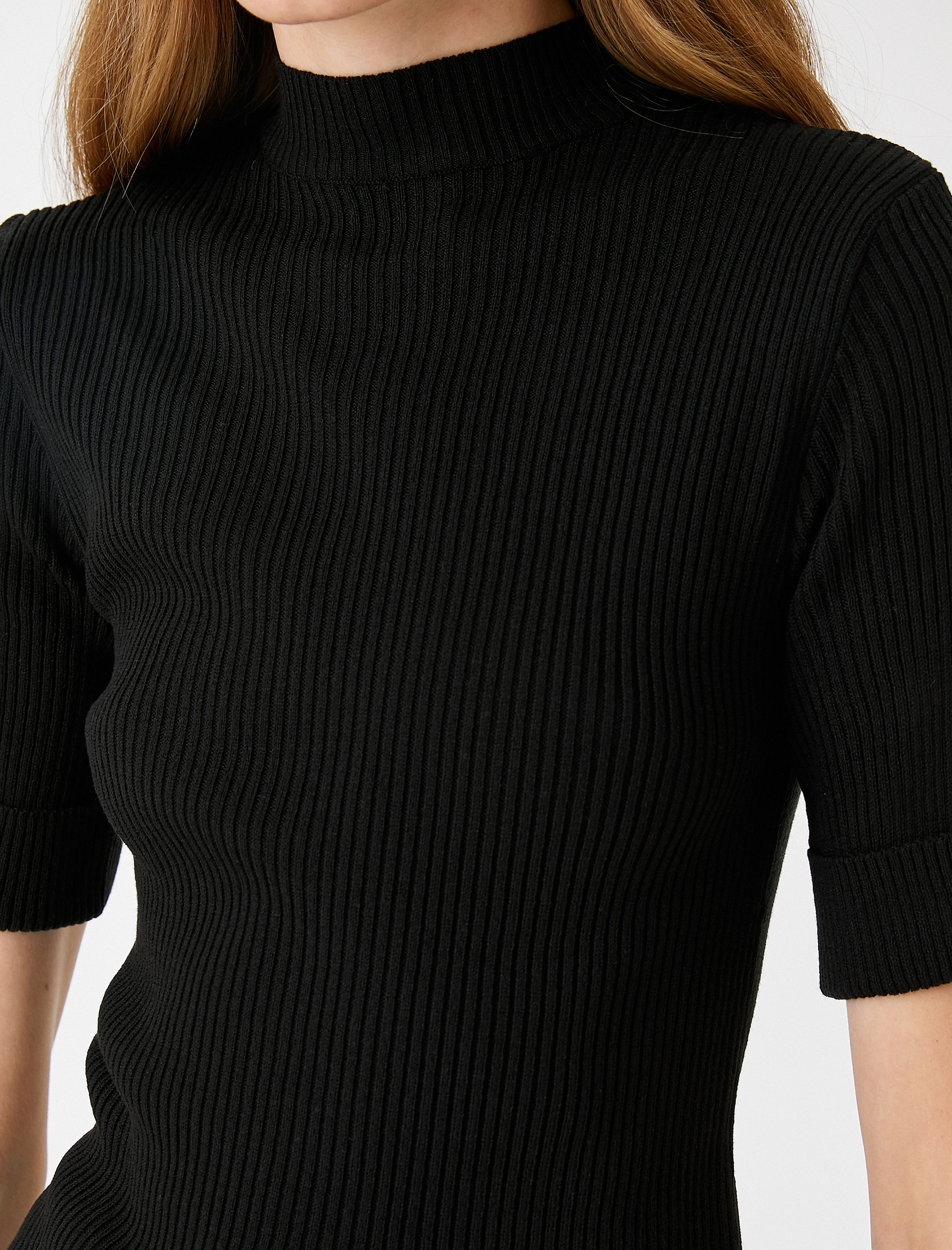 Boğazlı Kazak Kısa Kollu Kaşmir Dokulu