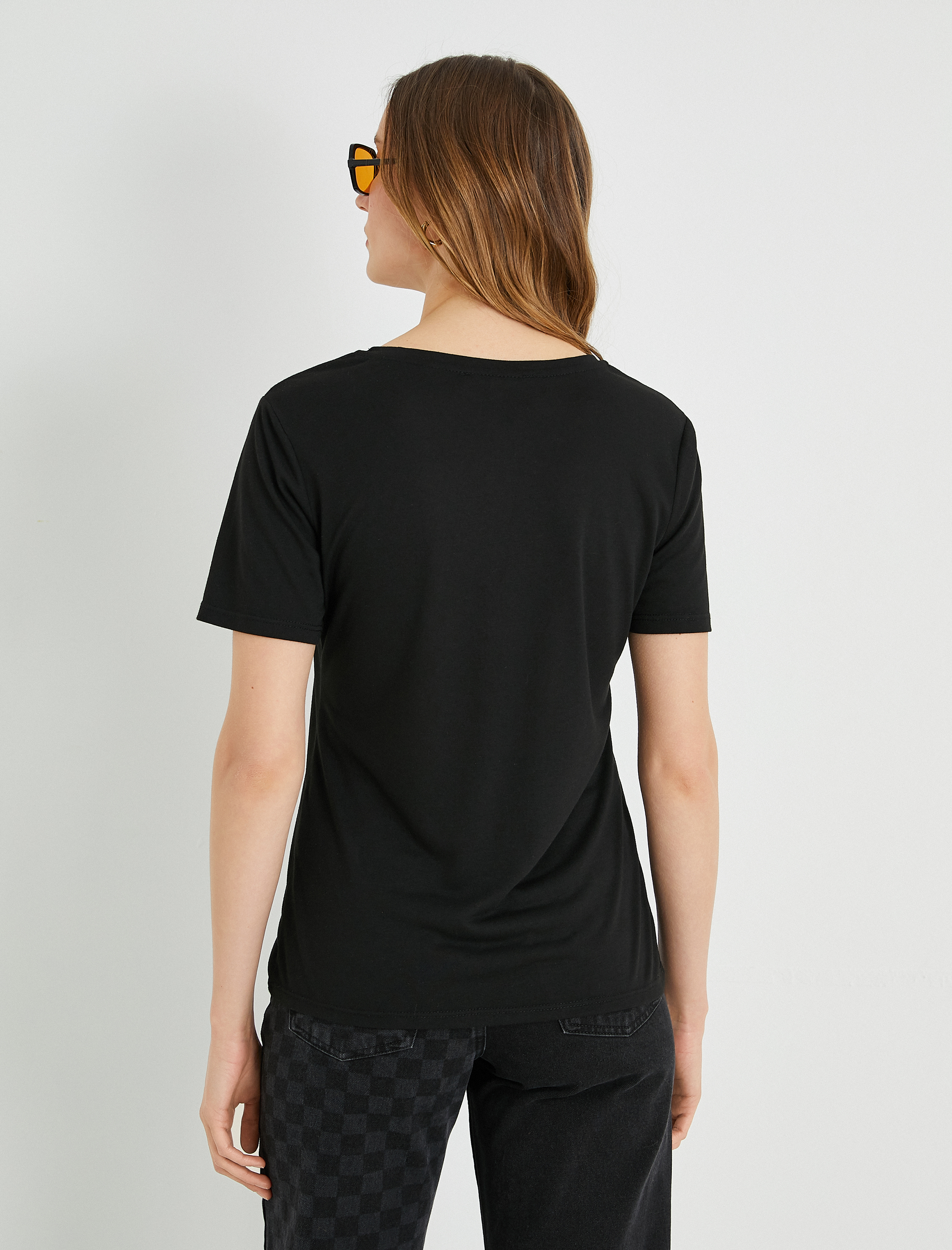   Leopar Slogan Baskı Detaylı Geniş Kalıp Bisiklet Yaka Tişört