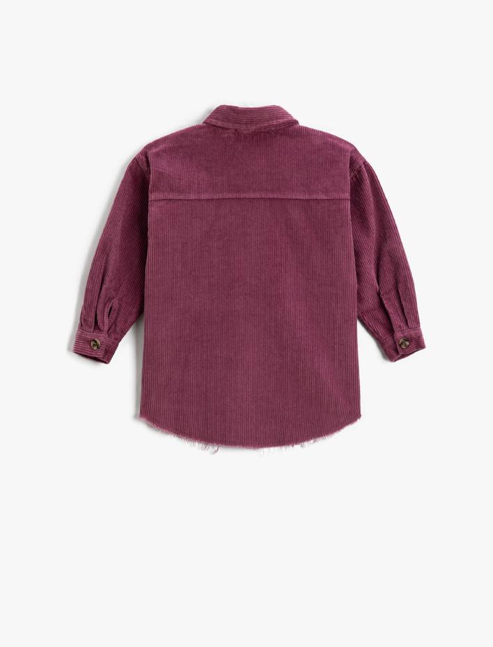 Kız Çocuk Oversize Gömlek Fitilli Kadife Cepli