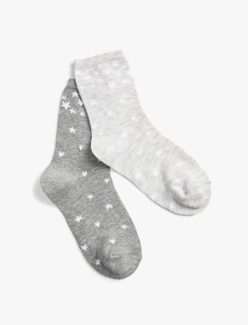  Kadın 2'li Soket Çorap Seti Yıldız Desenli