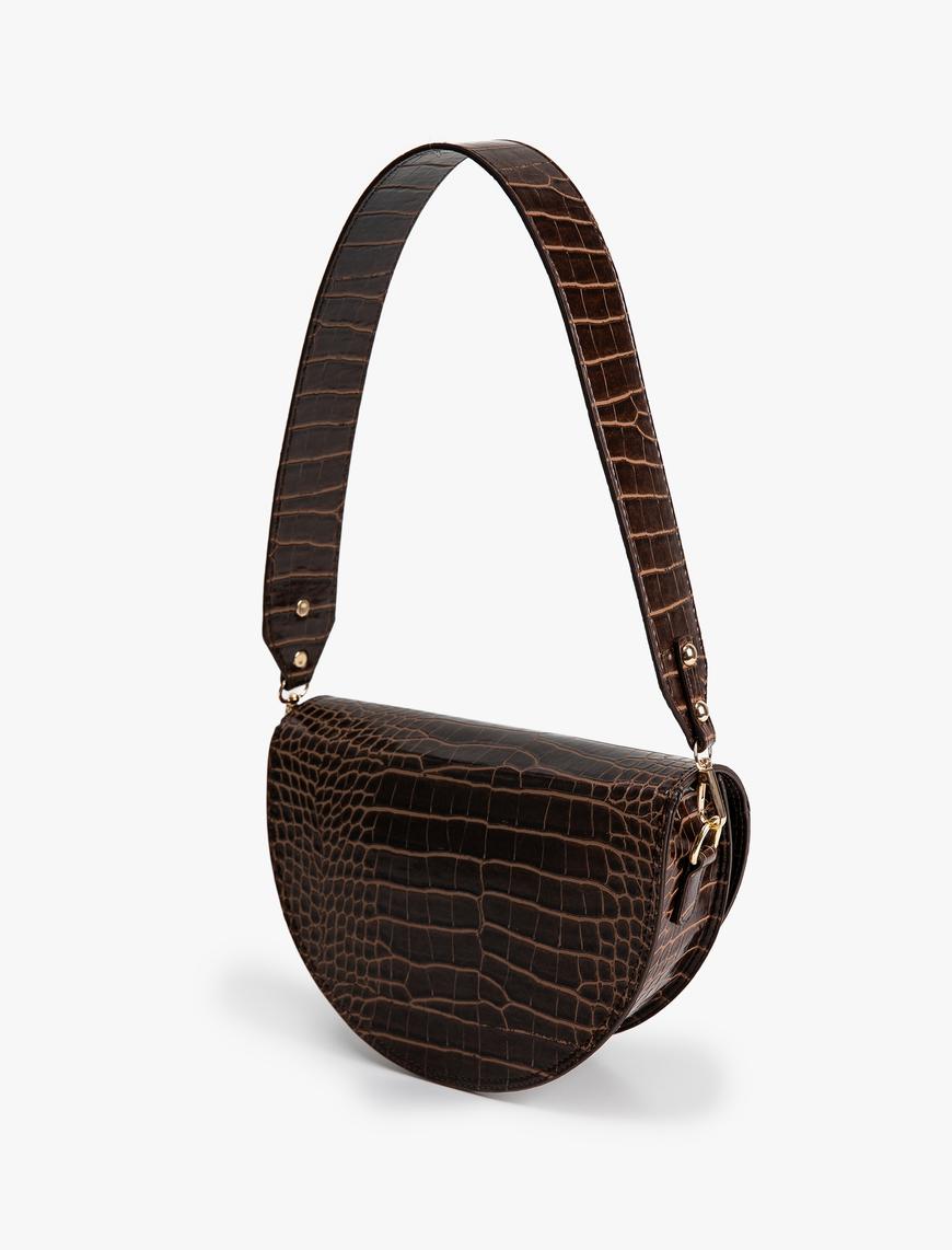  Kadın Kroko Görünümlü Mini Oval Baget Çanta
