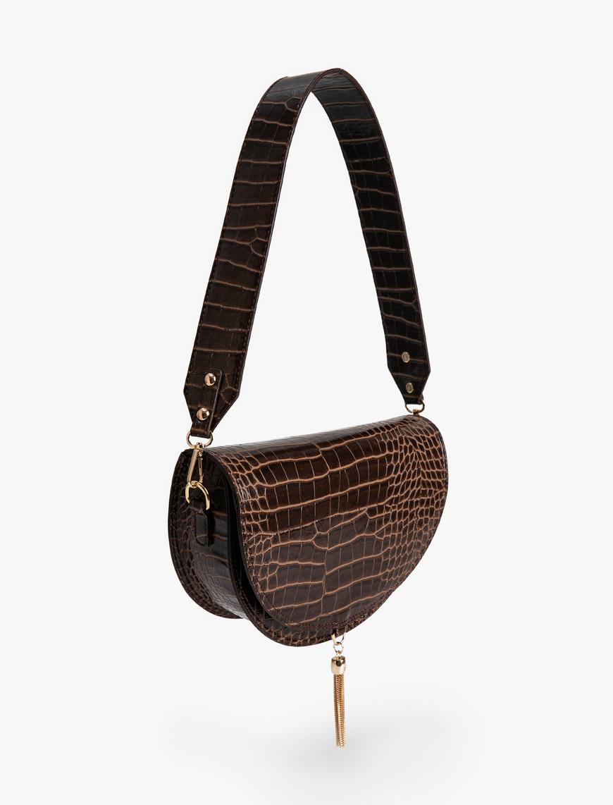  Kadın Kroko Görünümlü Mini Oval Baget Çanta