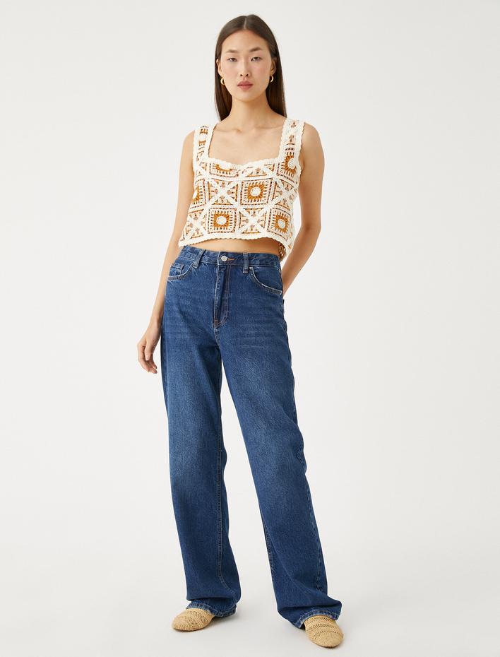  Crop Büstiyer Kroşe Kare Yaka