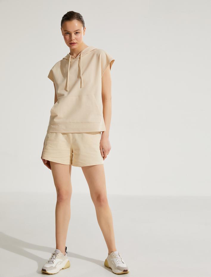  Spor Şort Pamuklu Beli Lastikli Cepli