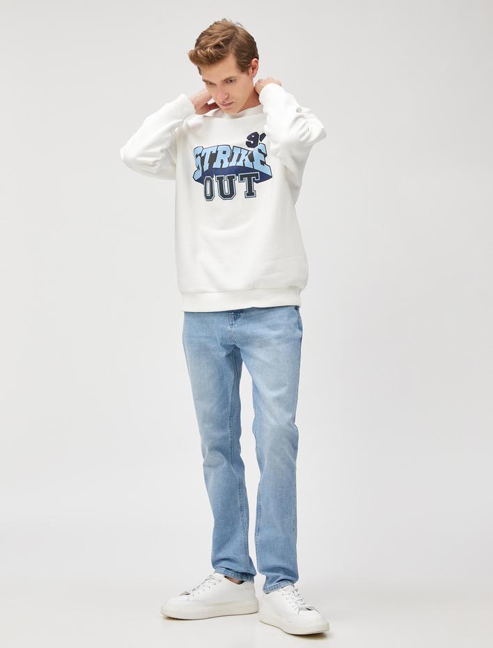  Kolej Oversize Sweatshirt Baskılı Bisiklet Yaka Uzun Kollu Şardonlu