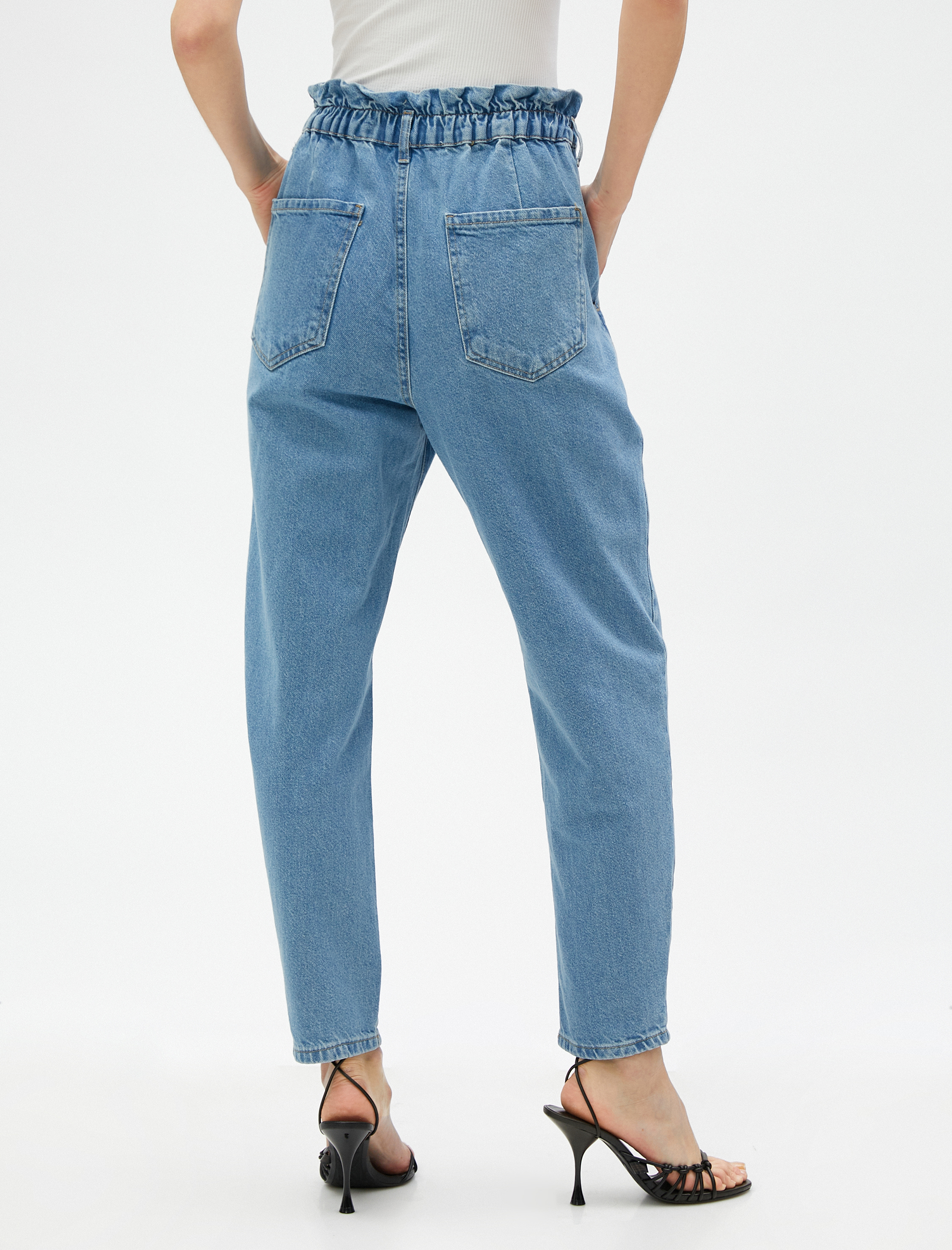   Kot Pantolon Beli Lastikli Rahat Kesim Yüksek Bel - Baggy Jean