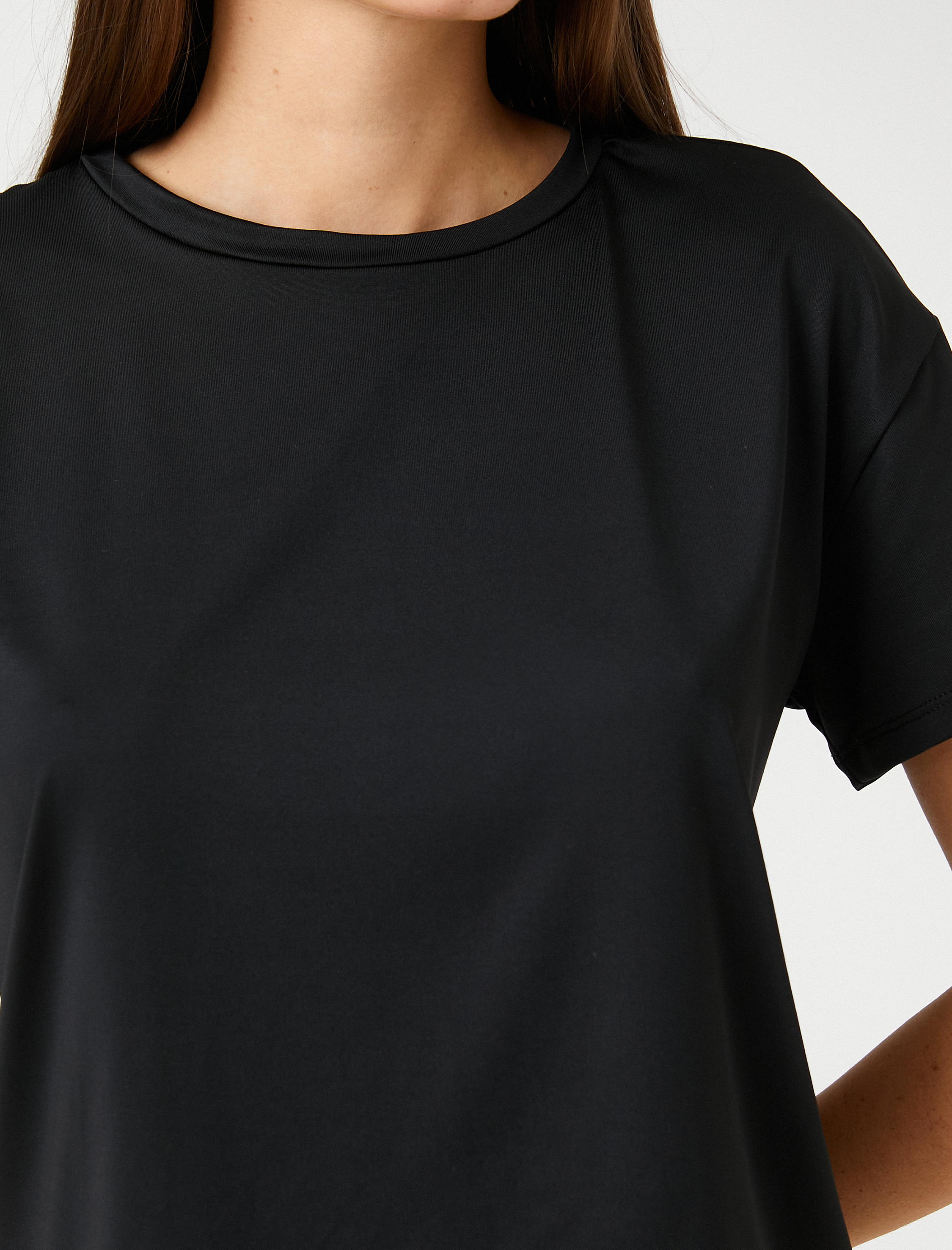   Crop Spor Tişört Kısa Kollu Bisiklet Yaka Yumuşak Dokulu