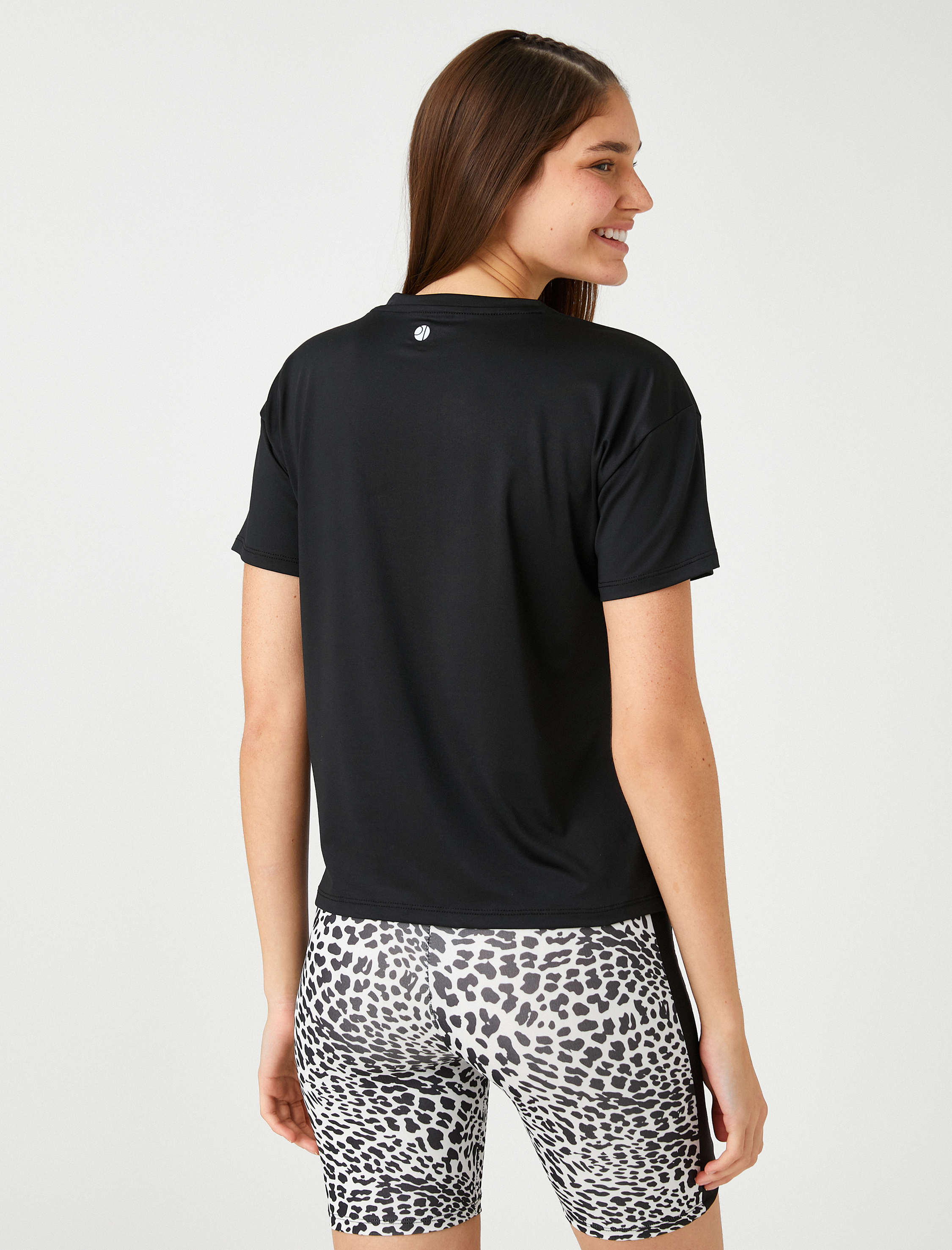   Crop Spor Tişört Kısa Kollu Bisiklet Yaka Yumuşak Dokulu