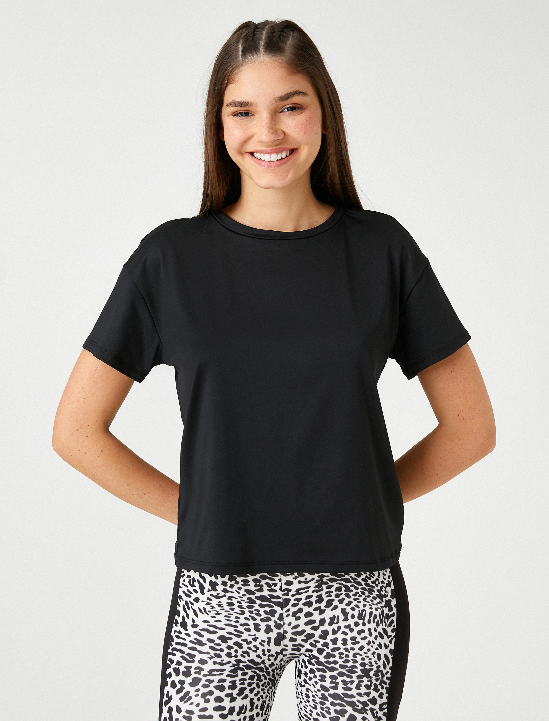   Crop Spor Tişört Kısa Kollu Bisiklet Yaka Yumuşak Dokulu