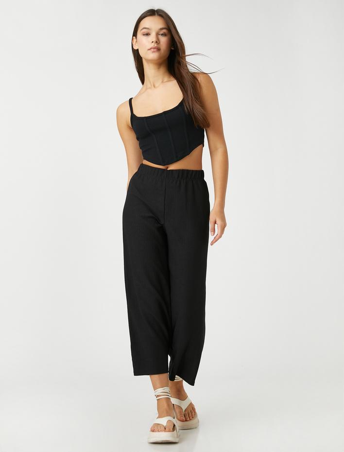  Rahat Kesim Pantolon Beli Lastikli Crop Paça Bürümcük