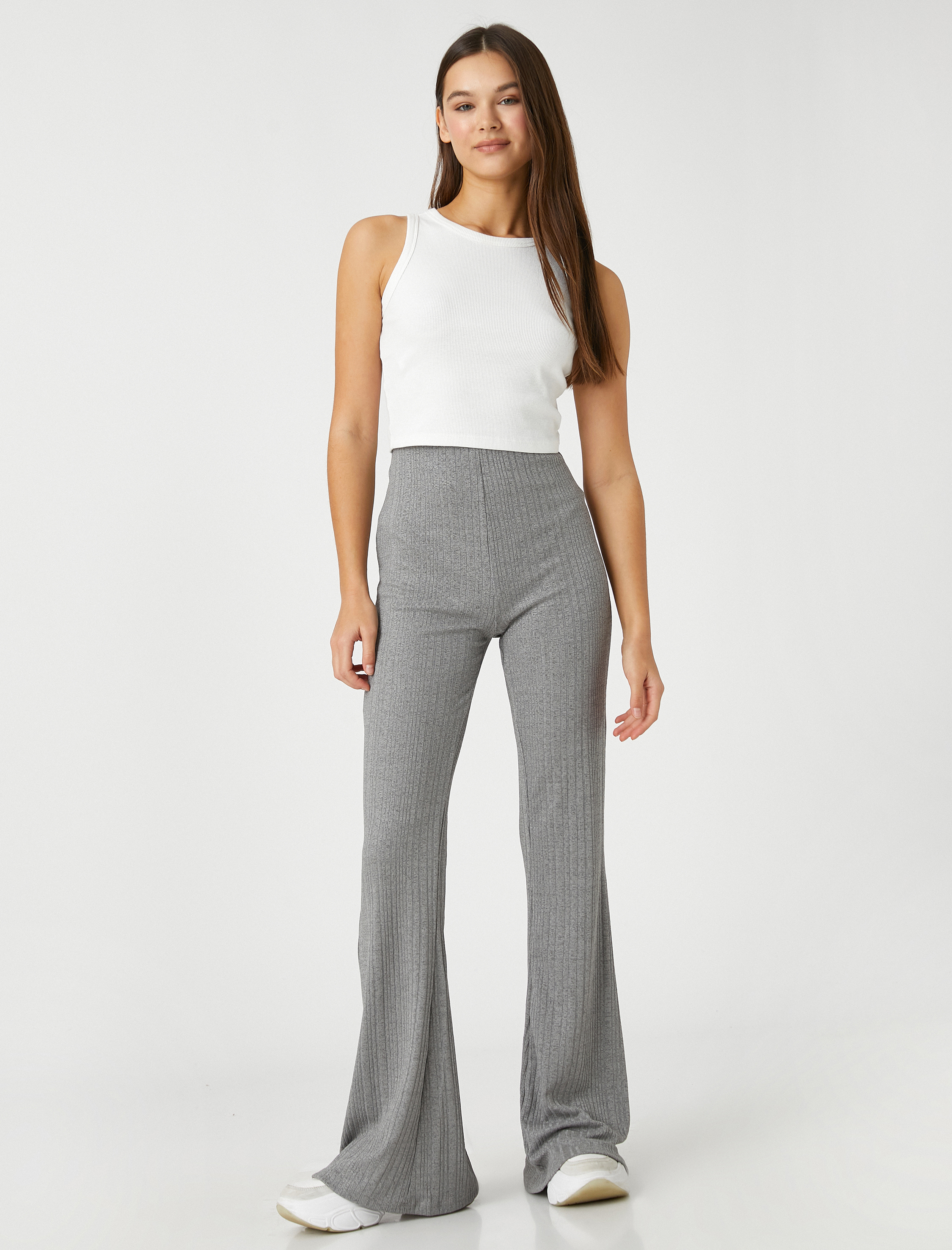   İspanyol Paça Tayt Pantolon Yüksek Bel Fitilli