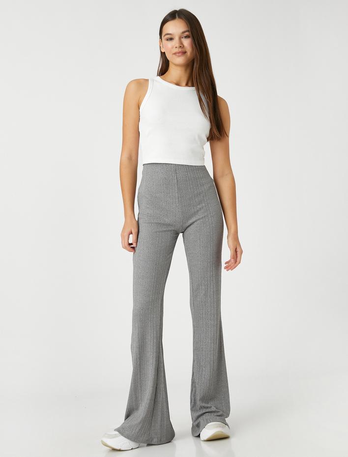  İspanyol Paça Tayt Pantolon Yüksek Bel Fitilli